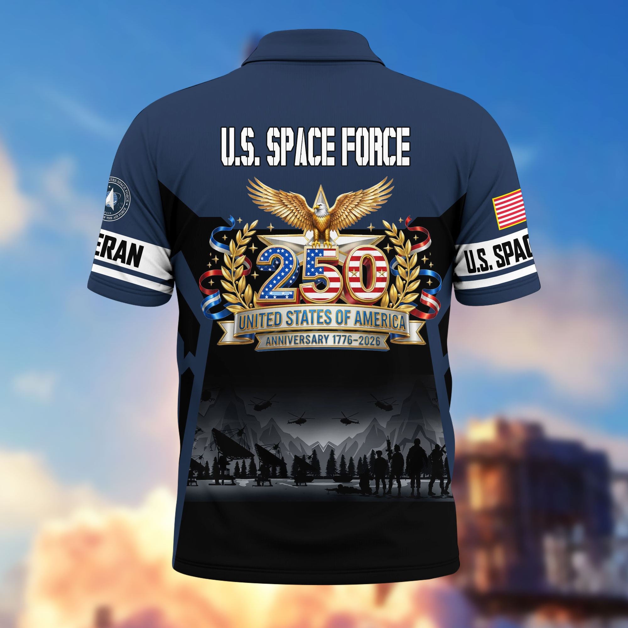 Premium America 250th Anniversary US Veteran Polo Shirt, Gifts for U.S. Veterans, Gifts for Independence Day, Veterans Day