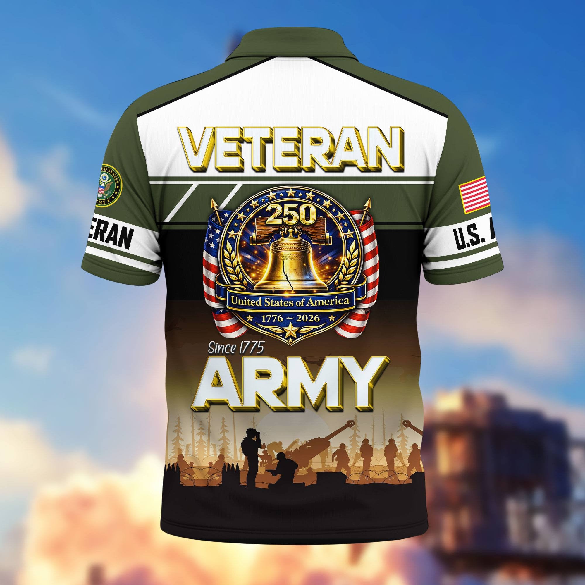 Premium America 250th Anniversary US Veteran Polo Shirt, Gifts for U.S. Veterans, Gifts for Independence Day, Veterans Day