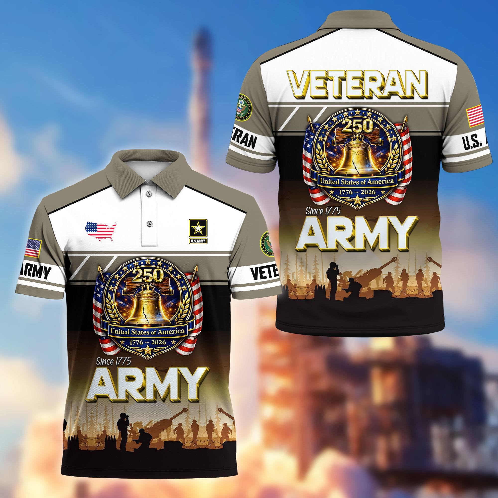 Premium America 250th Anniversary US Veteran Polo Shirt, Gifts for U.S. Veterans, Gifts for Independence Day, Veterans Day