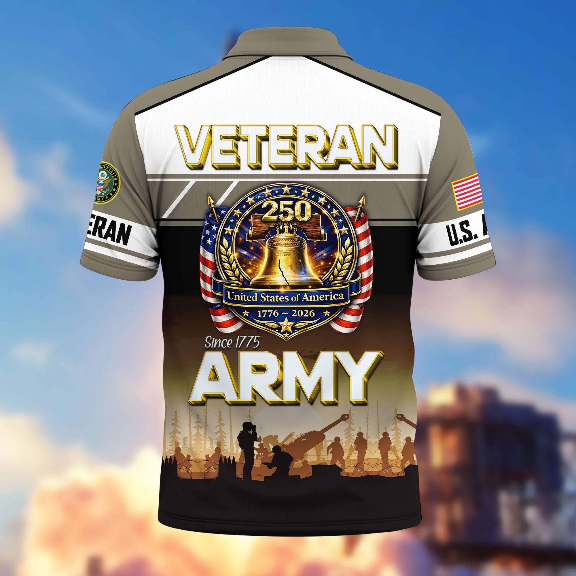 Premium America 250th Anniversary US Veteran Polo Shirt, Gifts for U.S. Veterans, Gifts for Independence Day, Veterans Day
