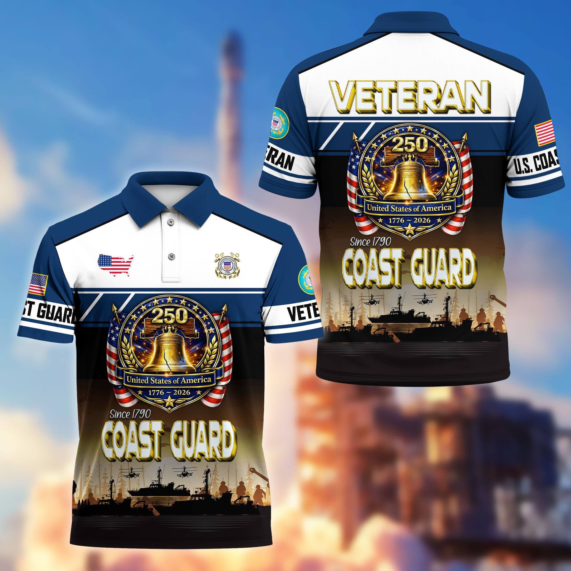Premium America 250th Anniversary US Veteran Polo Shirt, Gifts for U.S. Veterans, Gifts for Independence Day, Veterans Day