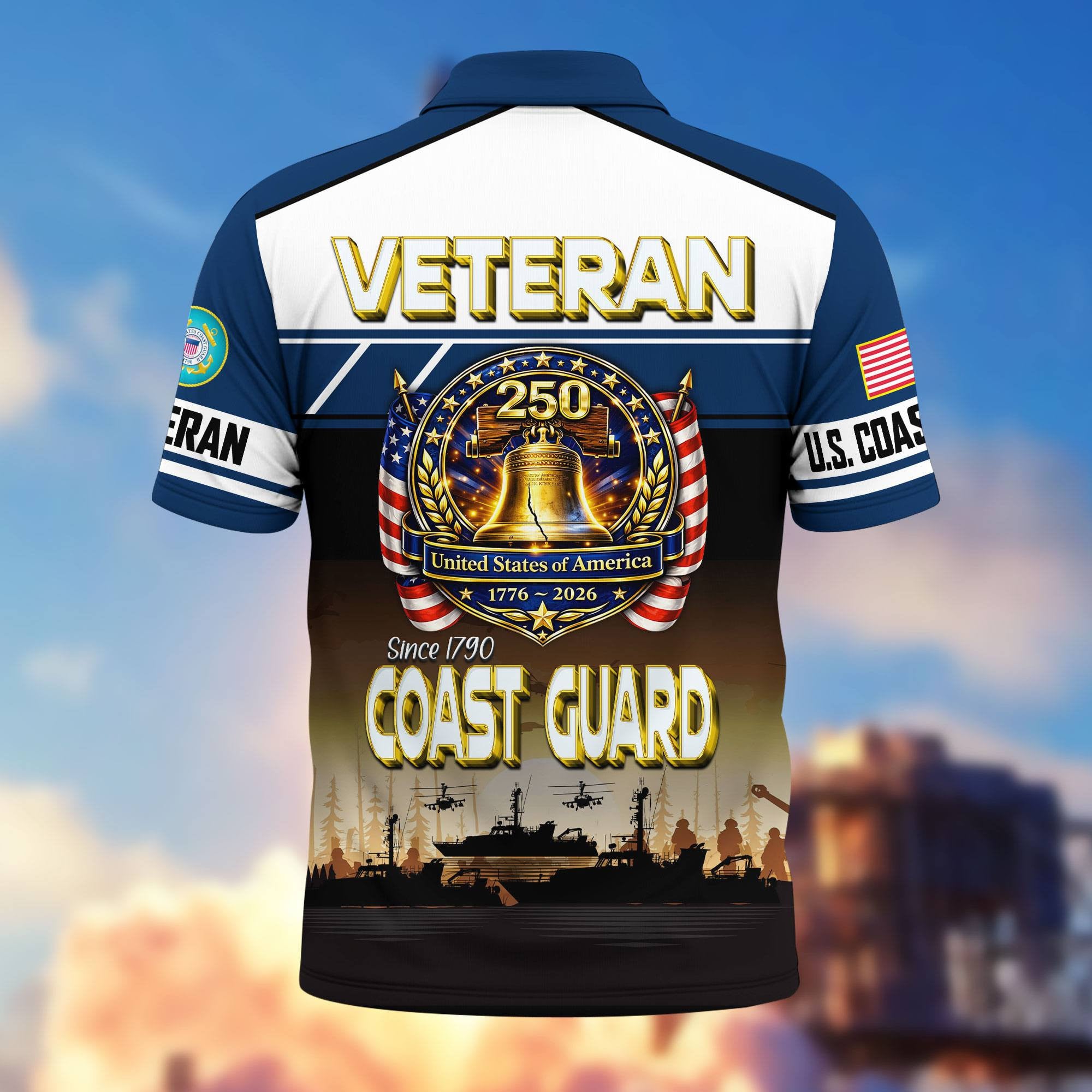 Premium America 250th Anniversary US Veteran Polo Shirt, Gifts for U.S. Veterans, Gifts for Independence Day, Veterans Day