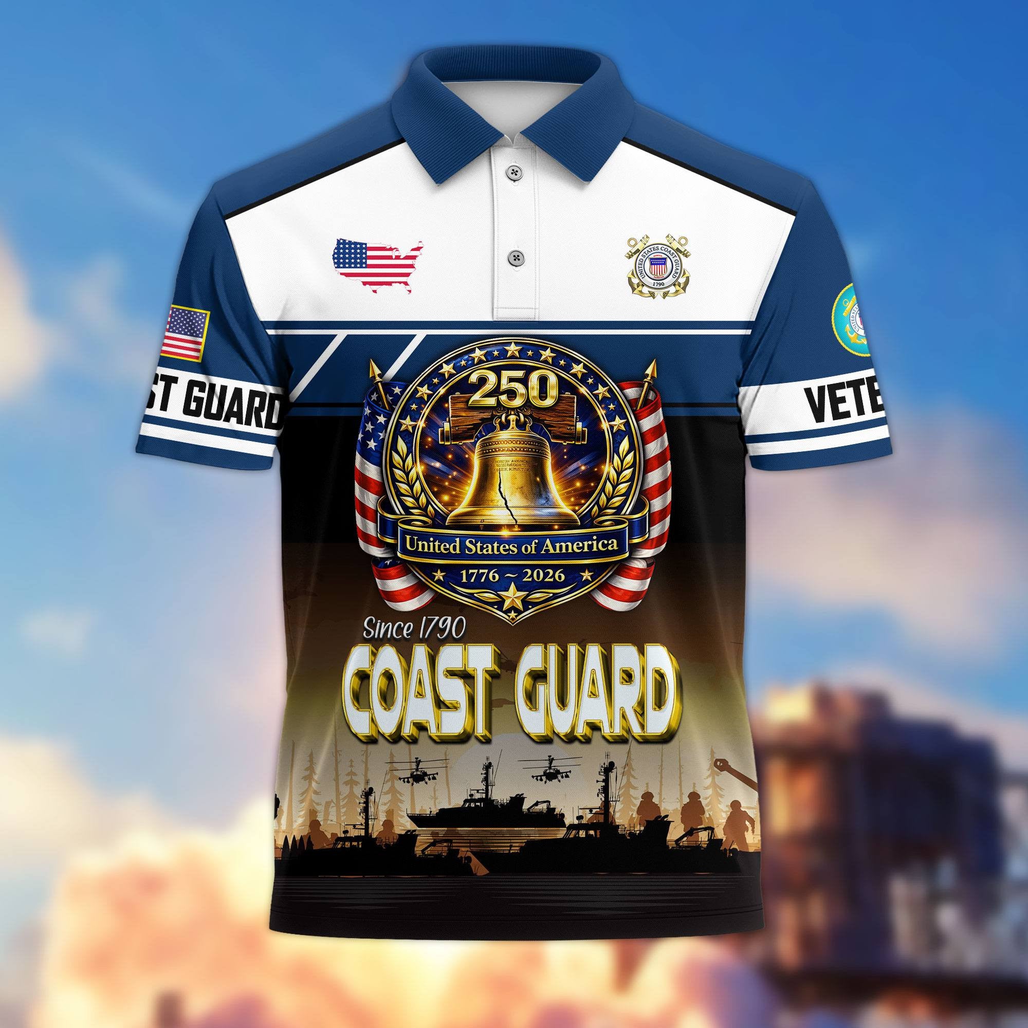 Premium America 250th Anniversary US Veteran Polo Shirt, Gifts for U.S. Veterans, Gifts for Independence Day, Veterans Day