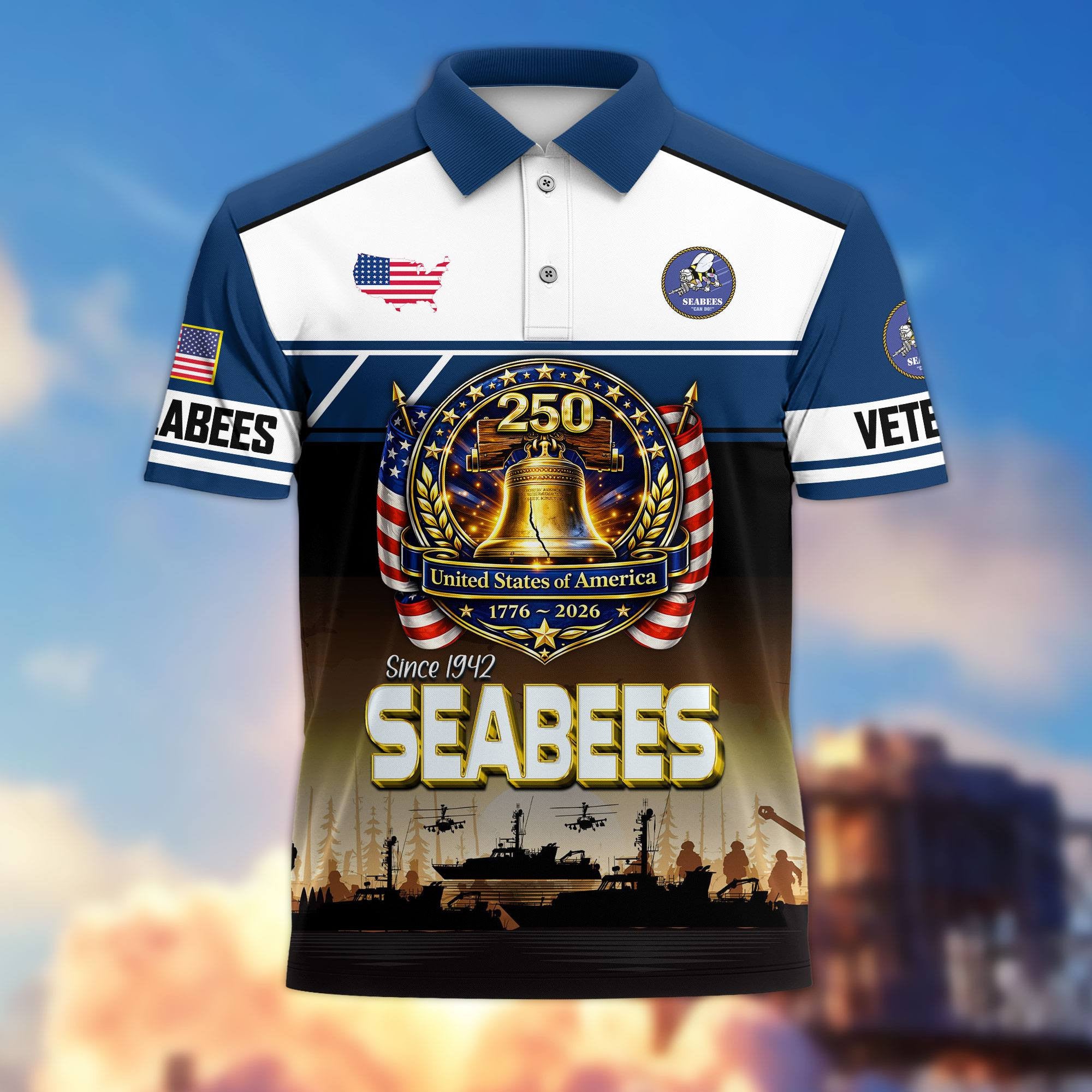 Premium America 250th Anniversary US Veteran Polo Shirt, Gifts for U.S. Veterans, Gifts for Independence Day, Veterans Day