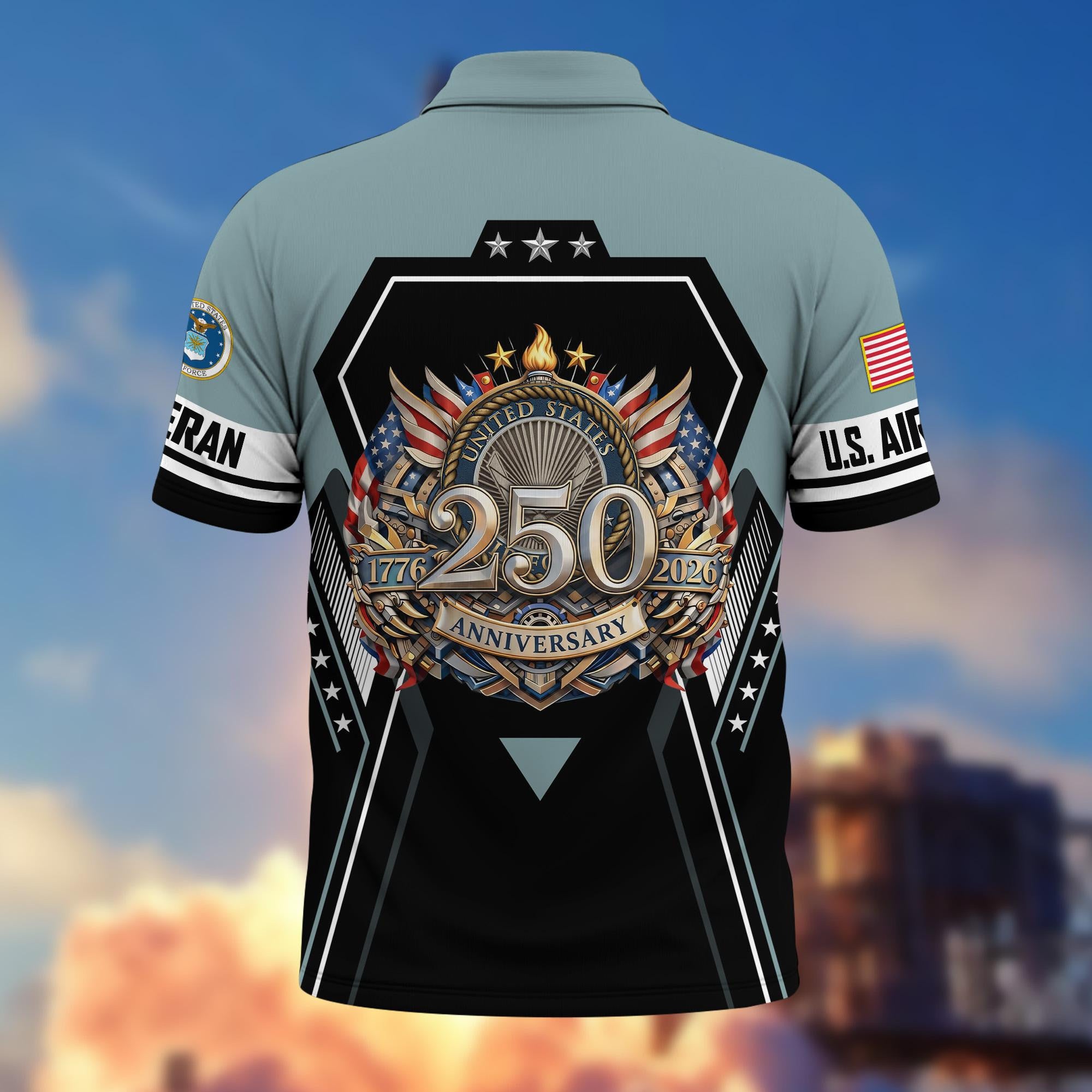 Premium America 250th Anniversary US Veteran Polo Shirt, Gifts For U.S. Veterans, Gifts For Independence Day, Veterans Day