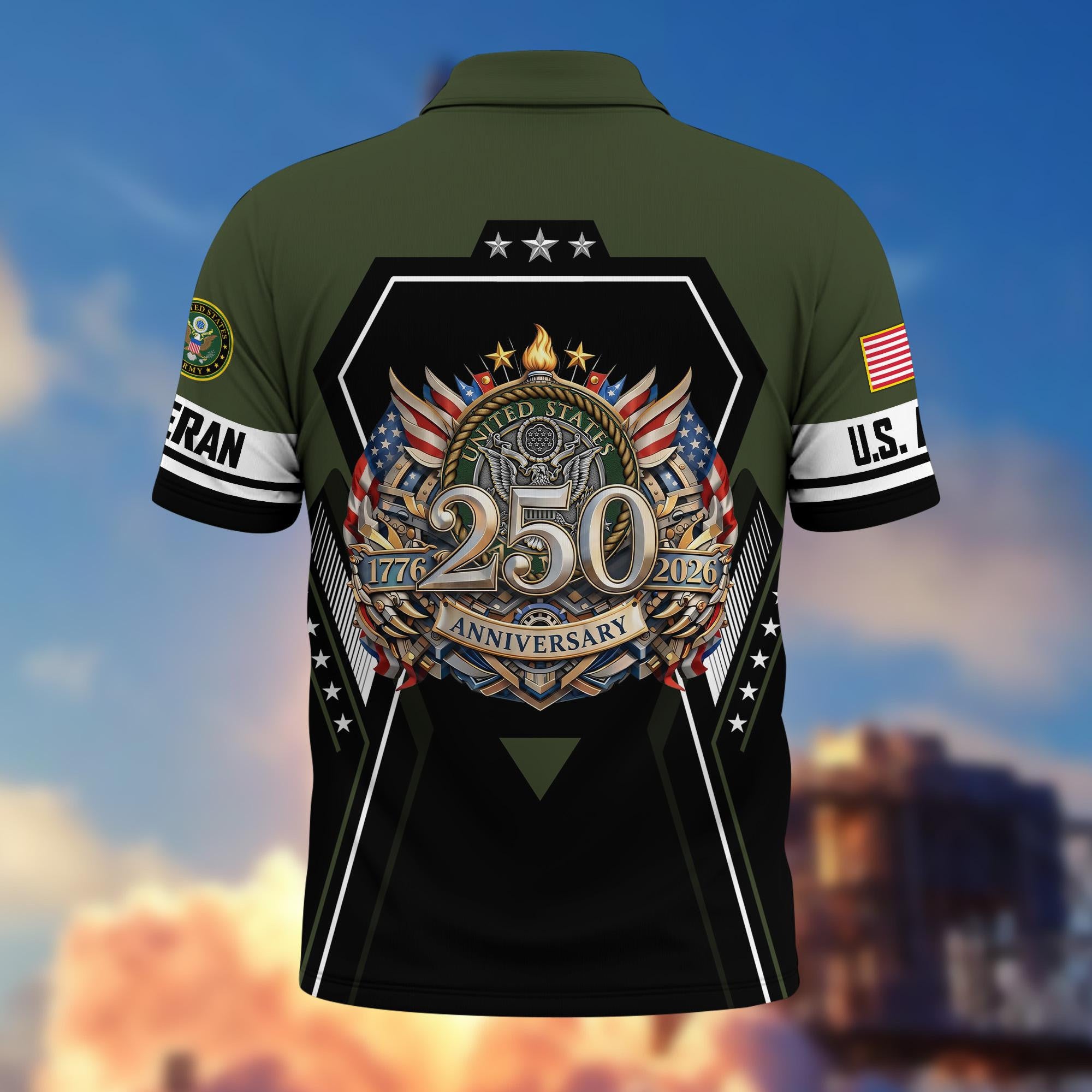 Premium America 250th Anniversary US Veteran Polo Shirt, Gifts For U.S. Veterans, Gifts For Independence Day, Veterans Day