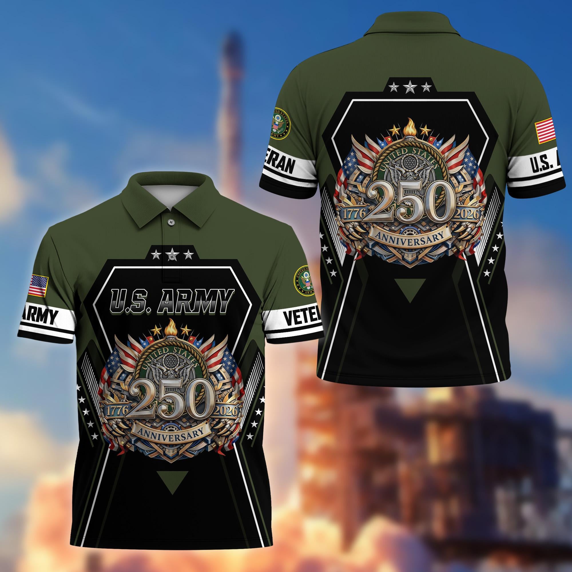 Premium America 250th Anniversary US Veteran Polo Shirt, Gifts For U.S. Veterans, Gifts For Independence Day, Veterans Day