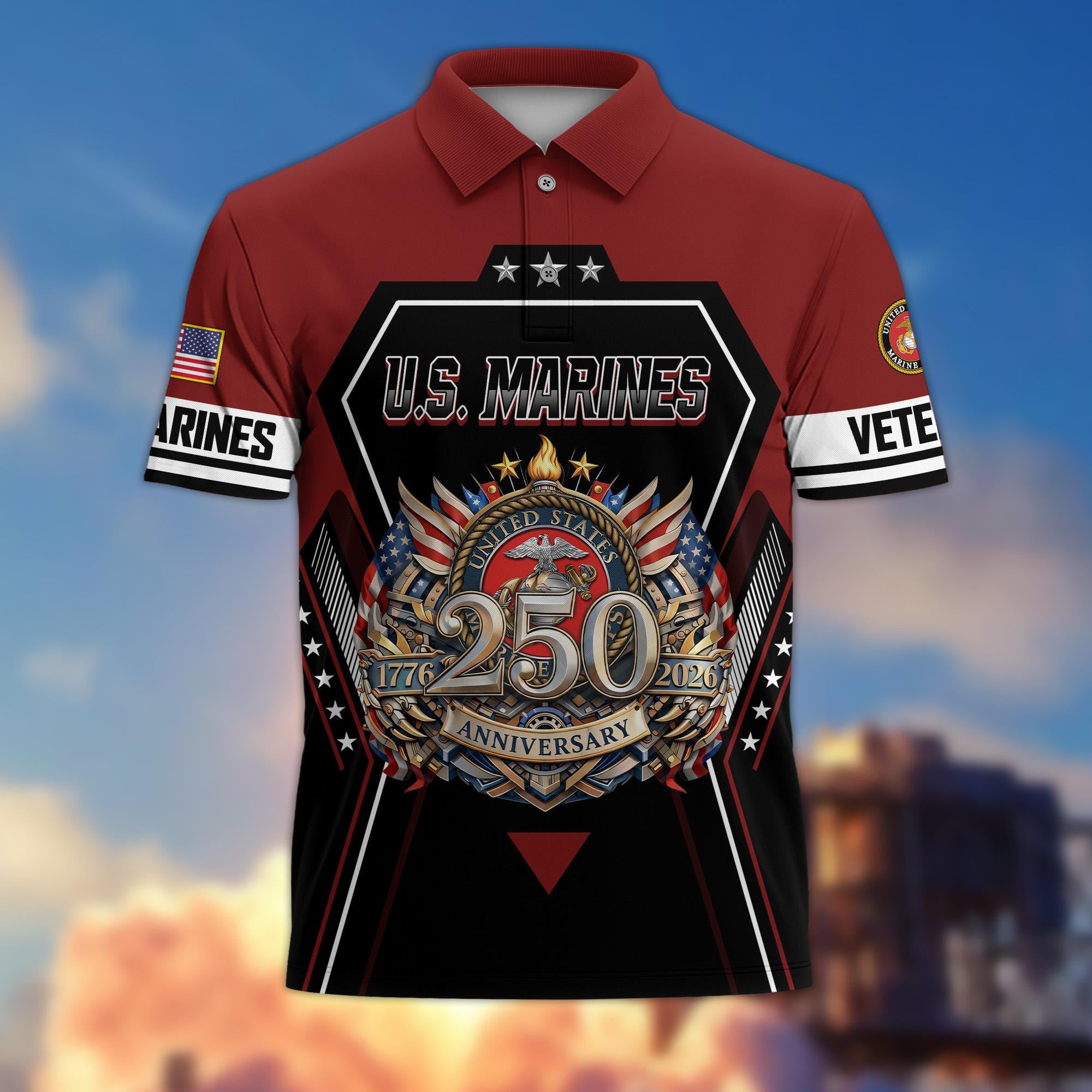 Premium America 250th Anniversary US Veteran Polo Shirt, Gifts For U.S. Veterans, Gifts For Independence Day, Veterans Day