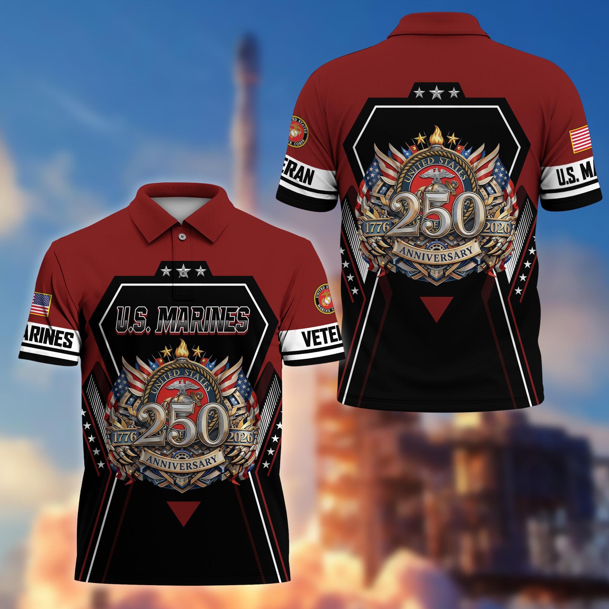 Premium America 250th Anniversary US Veteran Polo Shirt, Gifts For U.S. Veterans, Gifts For Independence Day, Veterans Day