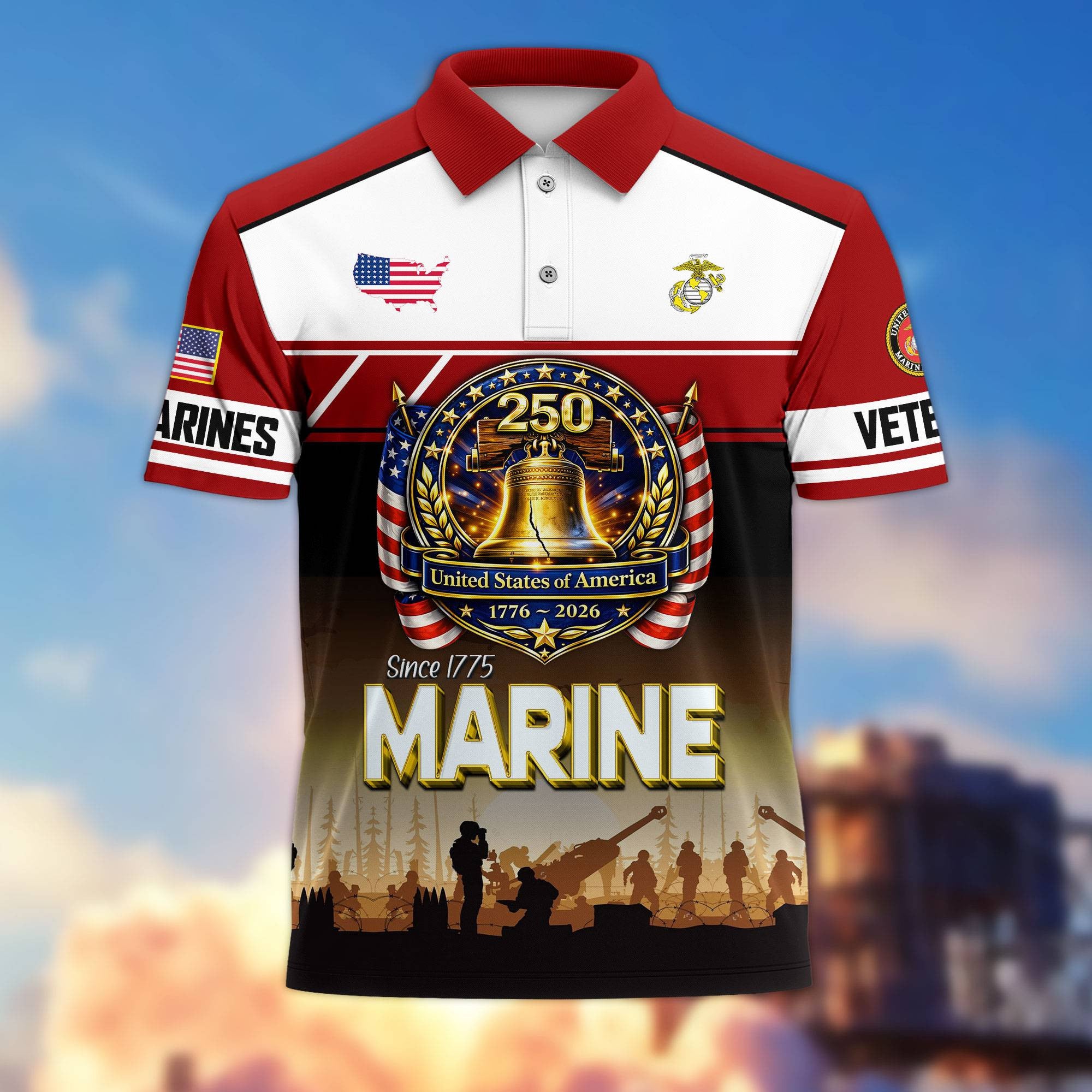 Premium America 250th Anniversary US Veteran Polo Shirt, Gifts for U.S. Veterans, Gifts for Independence Day, Veterans Day