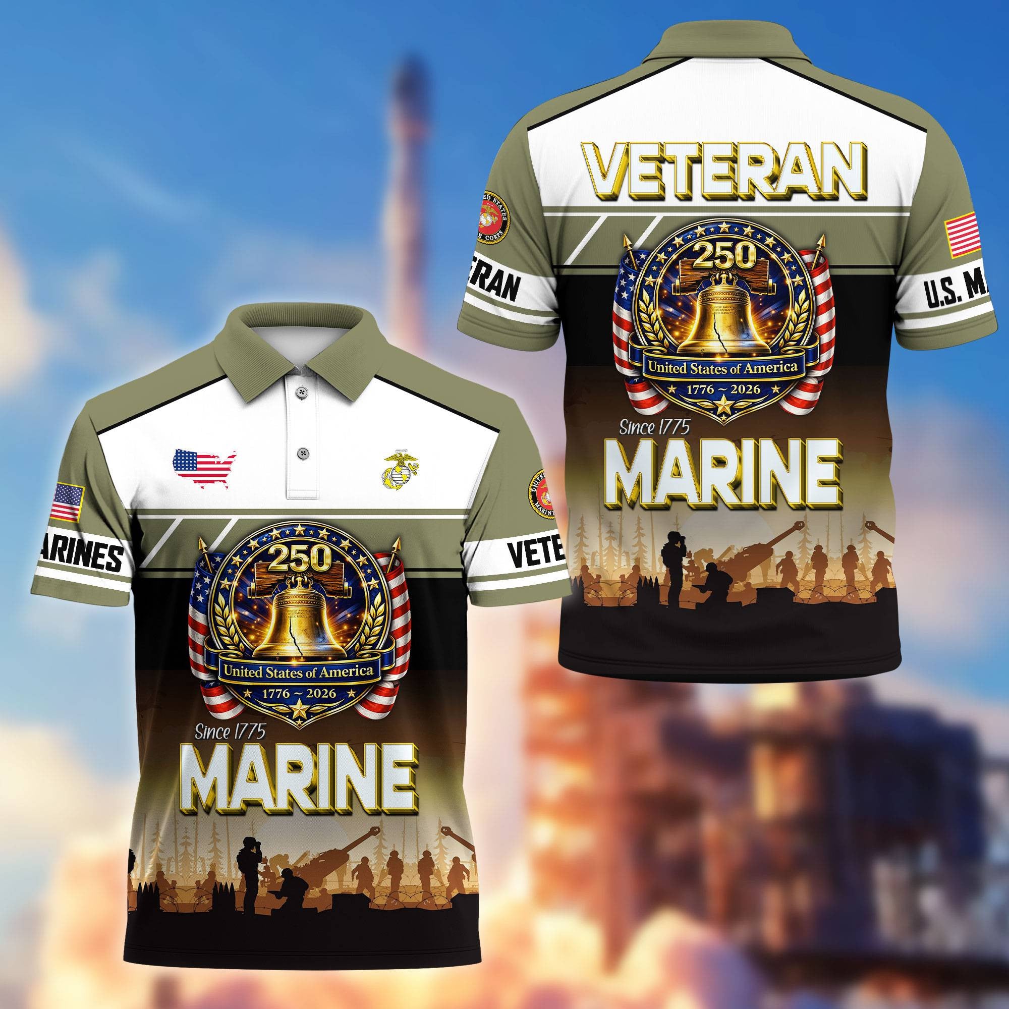 Premium America 250th Anniversary US Veteran Polo Shirt, Gifts for U.S. Veterans, Gifts for Independence Day, Veterans Day
