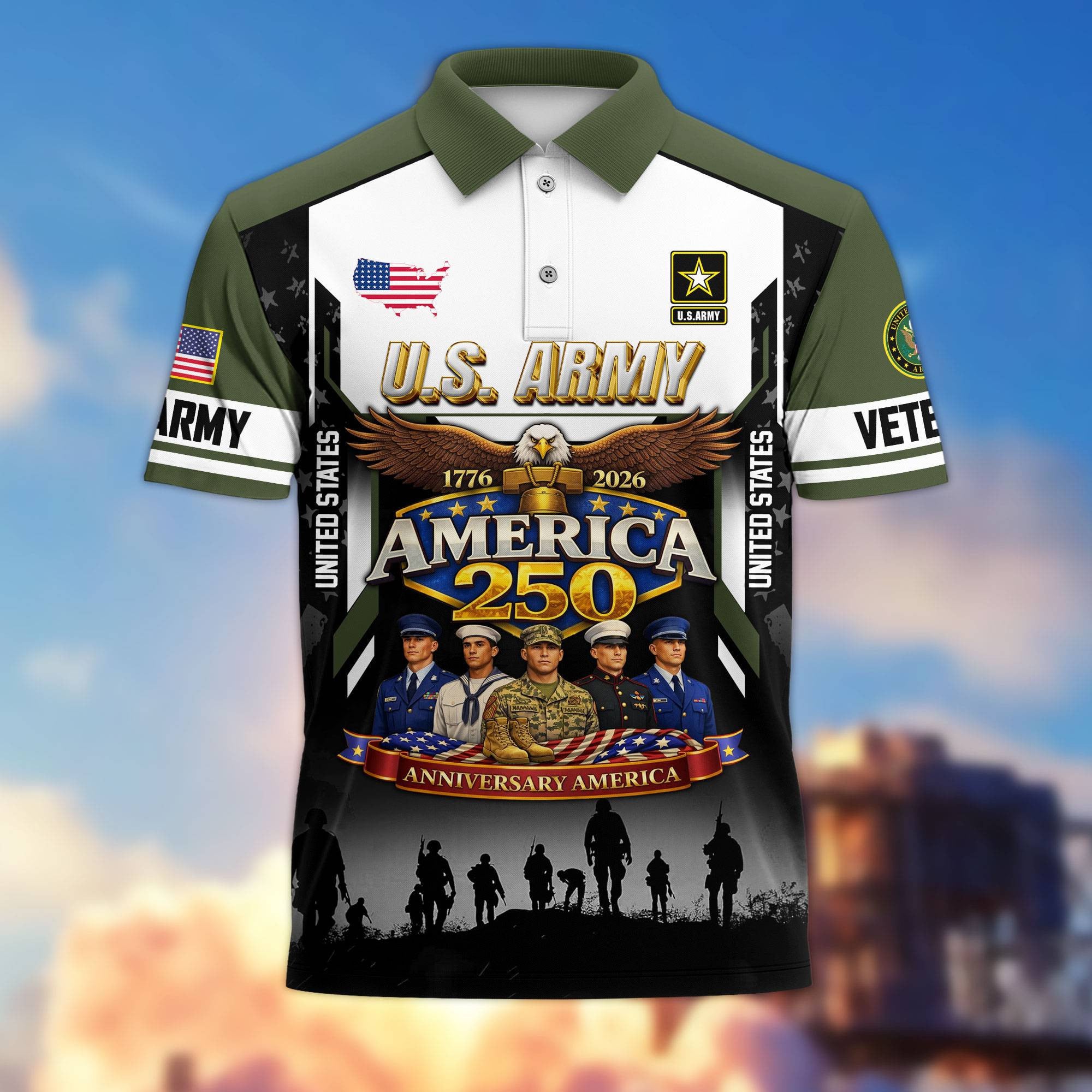 Premium America 250th Anniversary US Veteran Polo Shirt, Gifts for U.S. Veterans, Gifts for Independence Day, Veterans Day
