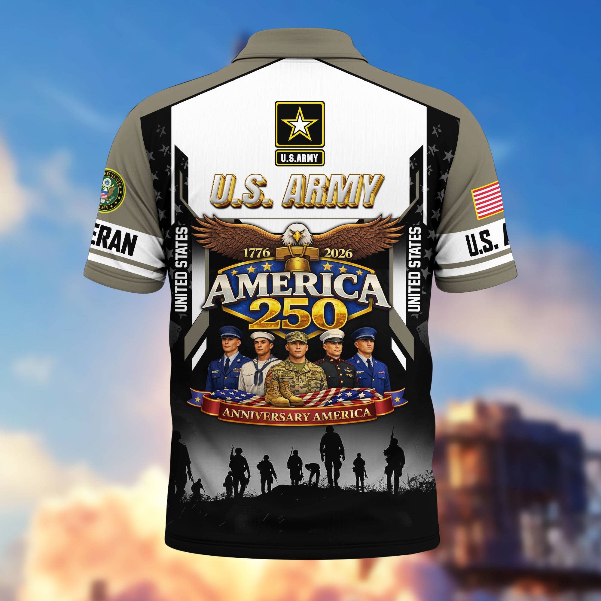 Premium America 250th Anniversary US Veteran Polo Shirt, Gifts for U.S. Veterans, Gifts for Independence Day, Veterans Day