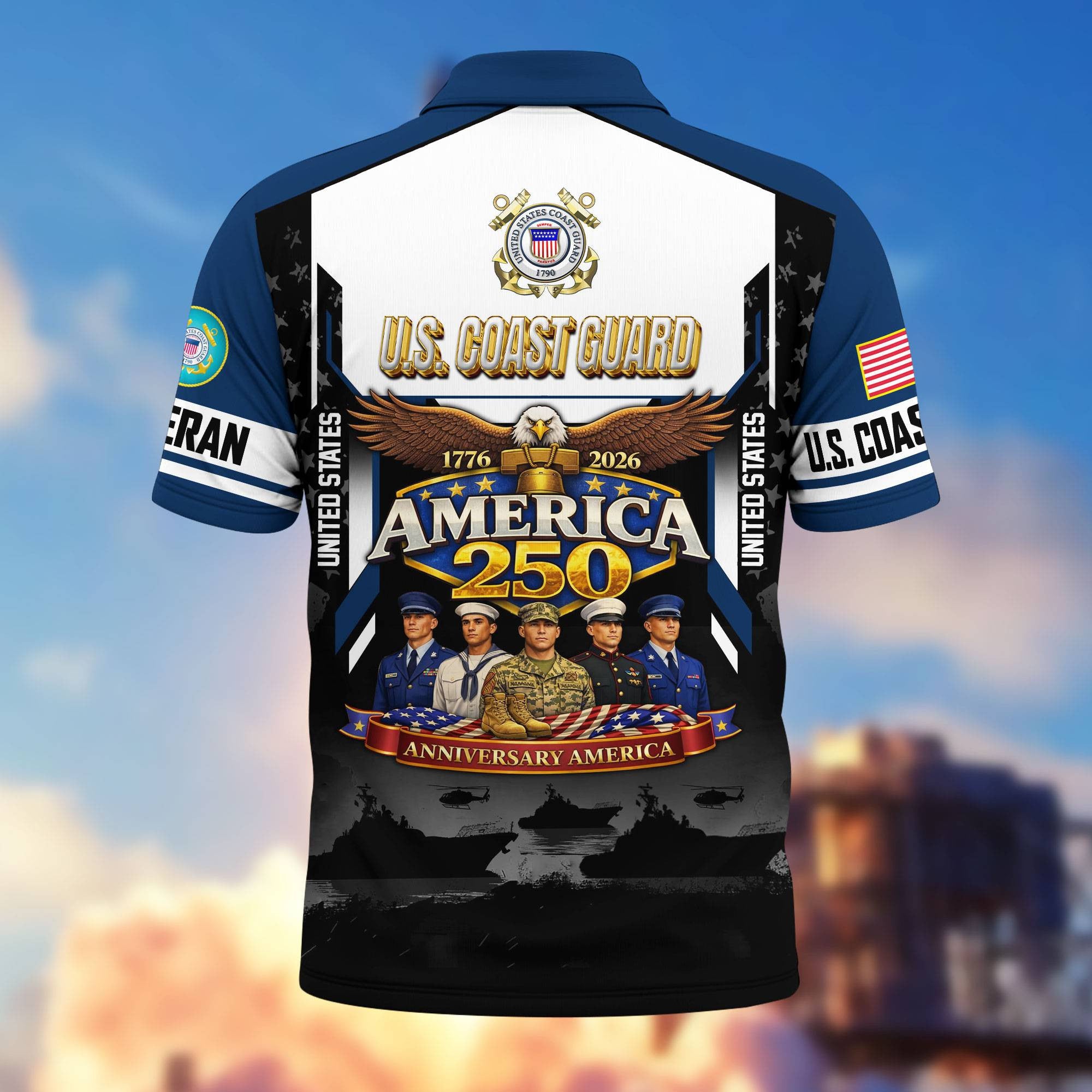 Premium America 250th Anniversary US Veteran Polo Shirt, Gifts for U.S. Veterans, Gifts for Independence Day, Veterans Day