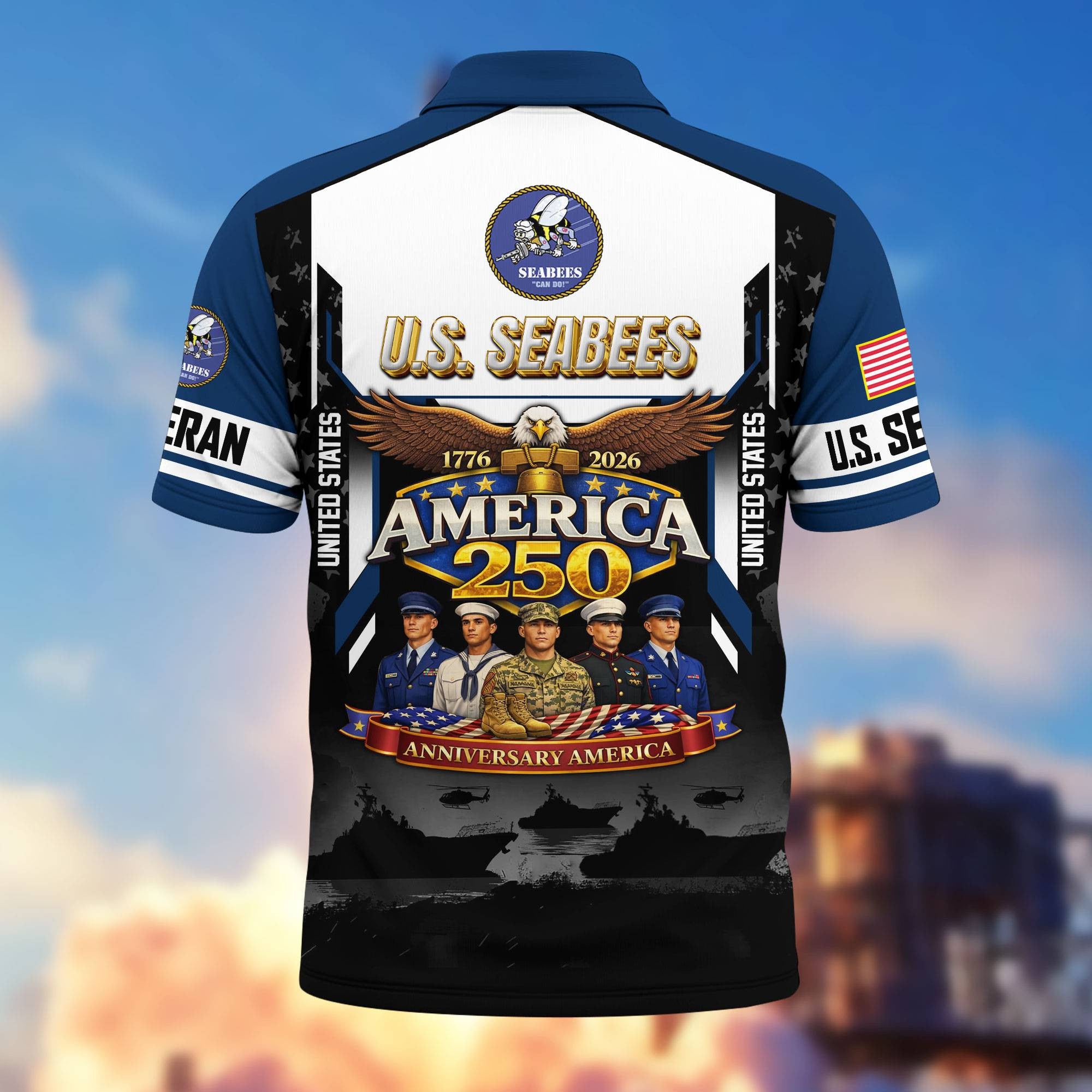 Premium America 250th Anniversary US Veteran Polo Shirt, Gifts for U.S. Veterans, Gifts for Independence Day, Veterans Day
