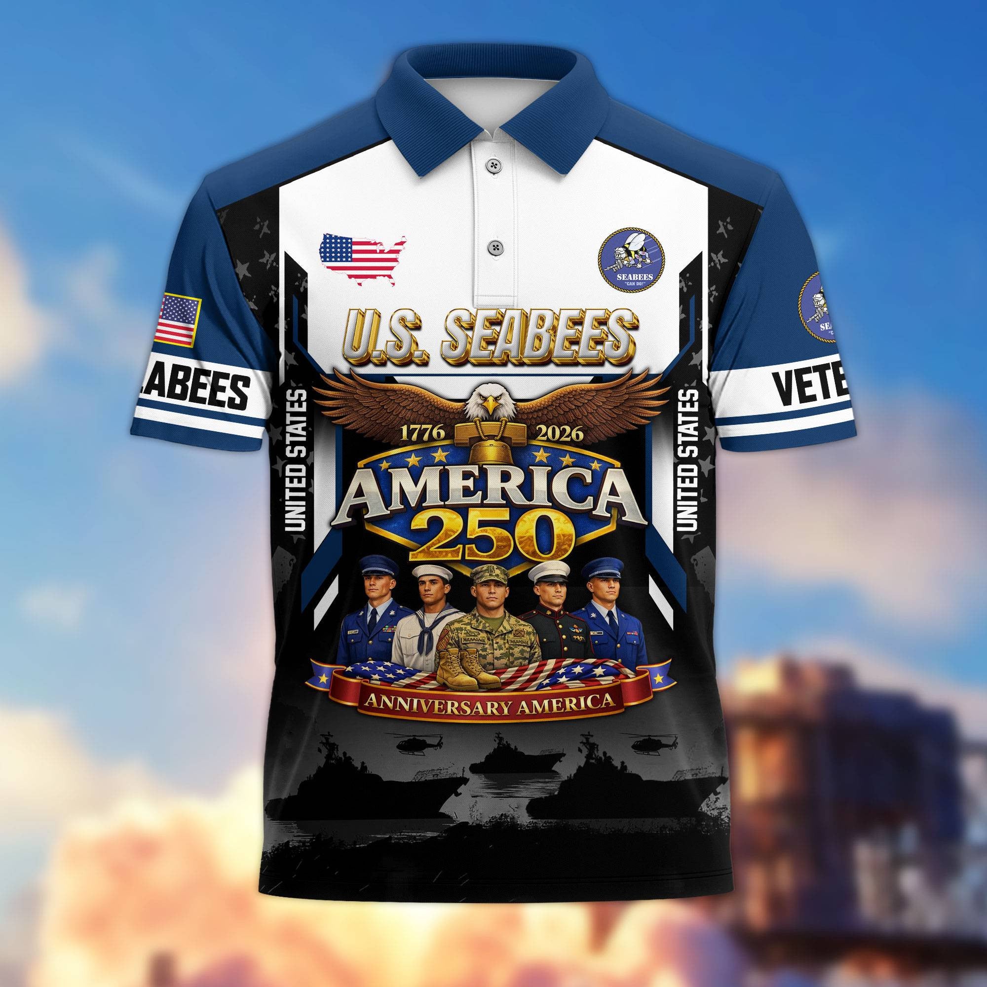 Premium America 250th Anniversary US Veteran Polo Shirt, Gifts for U.S. Veterans, Gifts for Independence Day, Veterans Day