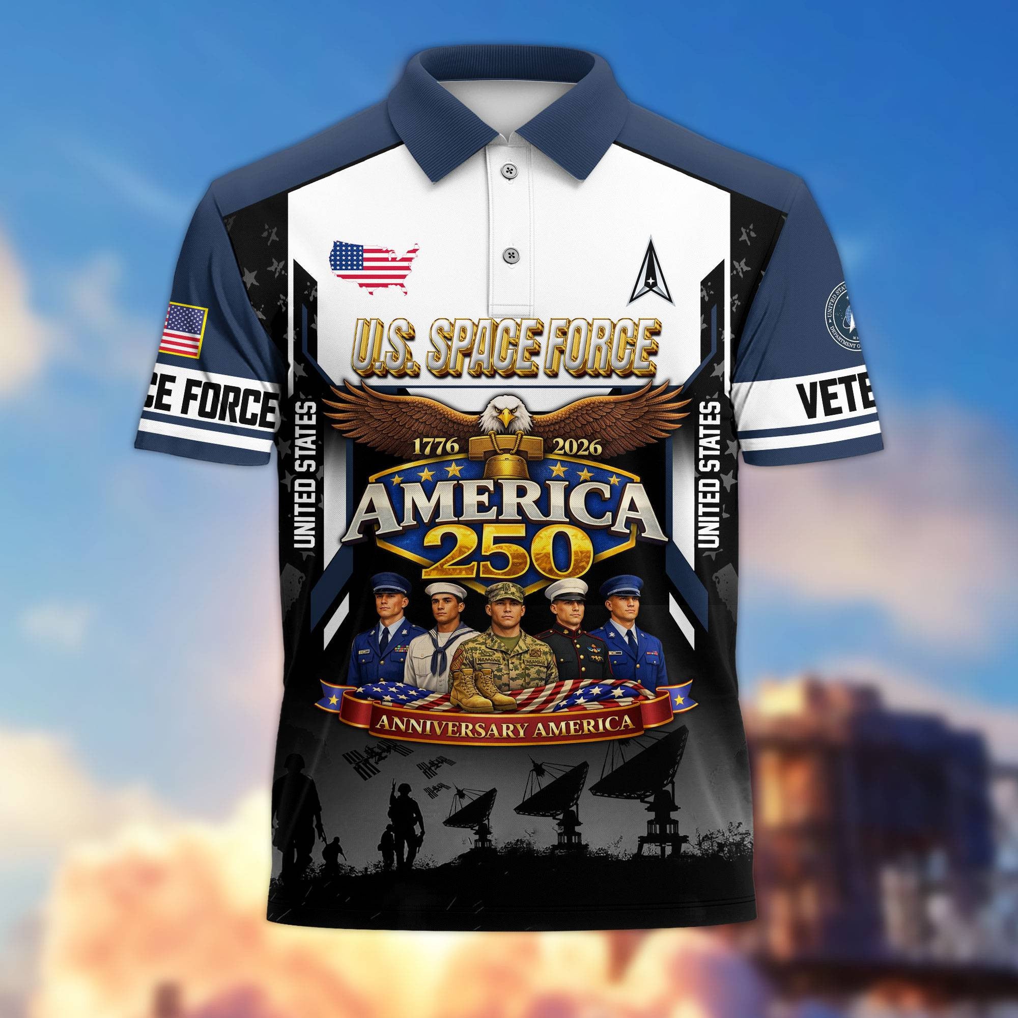 Premium America 250th Anniversary US Veteran Polo Shirt, Gifts for U.S. Veterans, Gifts for Independence Day, Veterans Day