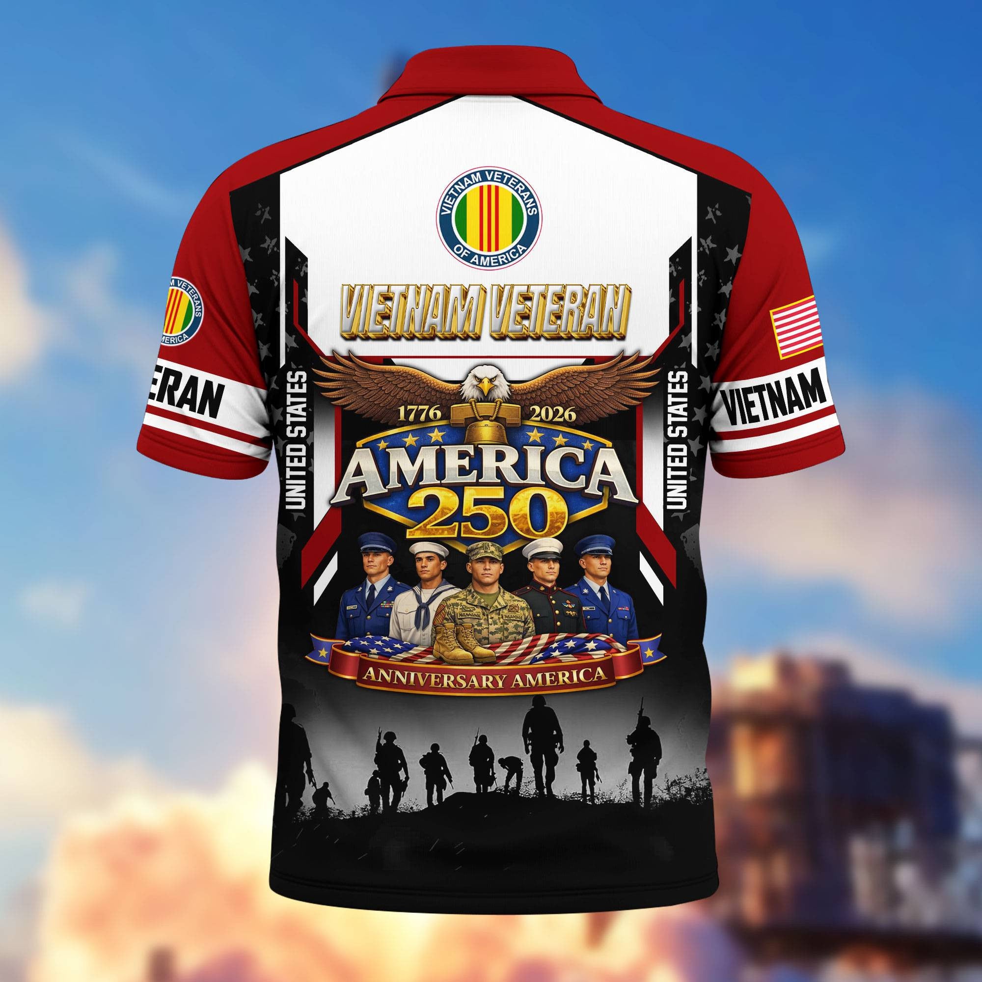 Premium America 250th Anniversary US Veteran Polo Shirt, Gifts for U.S. Veterans, Gifts for Independence Day, Veterans Day