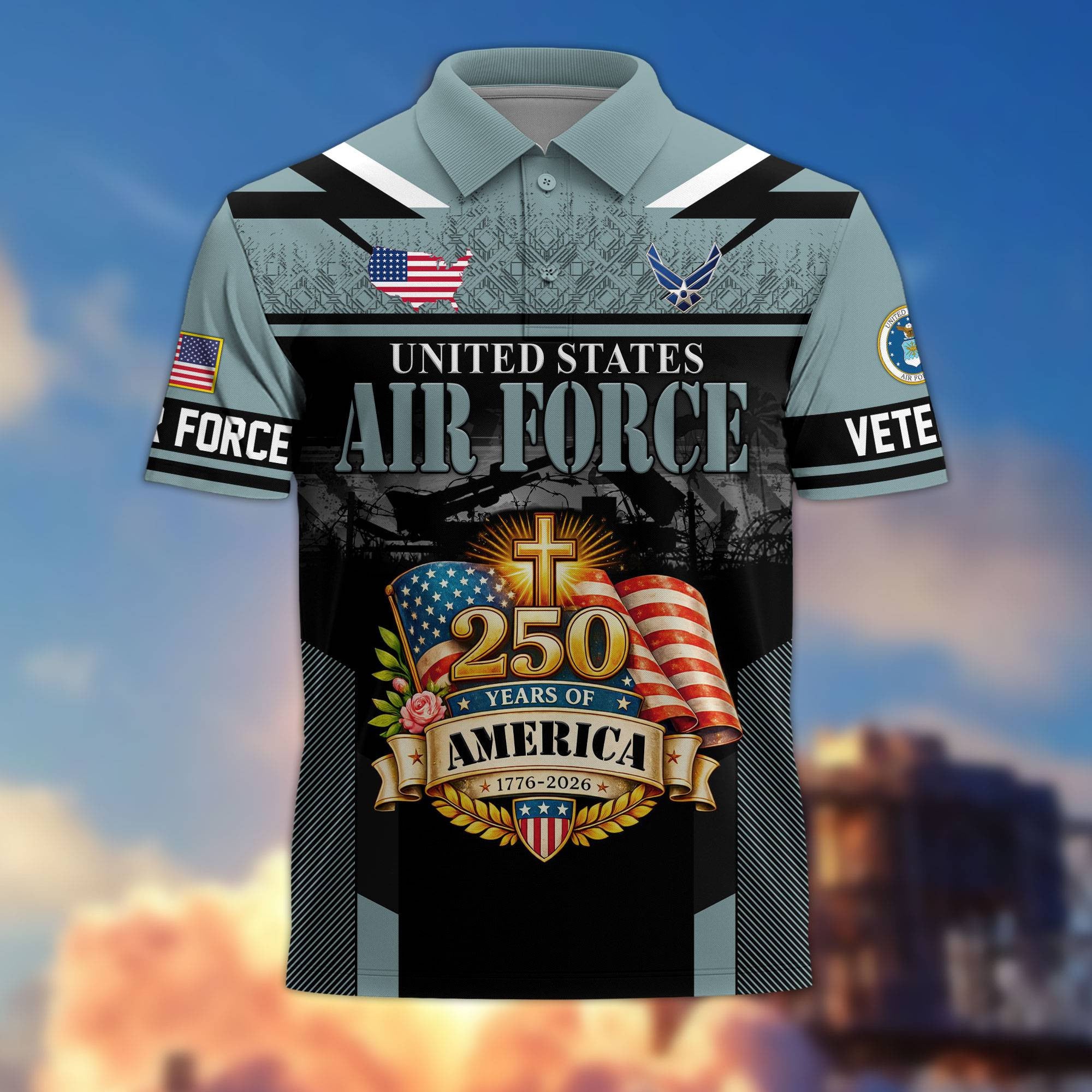 Premium America 250th Anniversary US Veteran Polo Shirt, Gifts for U.S. Veterans, Gifts for Independence Day, Veterans Day