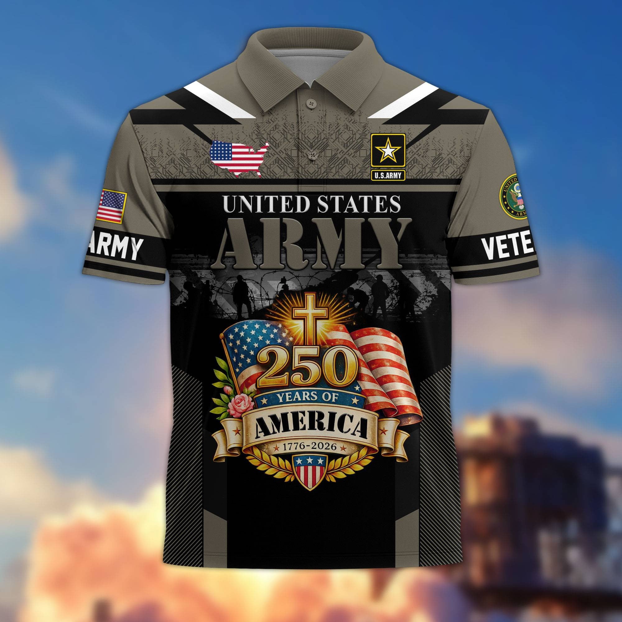 Premium America 250th Anniversary US Veteran Polo Shirt, Gifts for U.S. Veterans, Gifts for Independence Day, Veterans Day