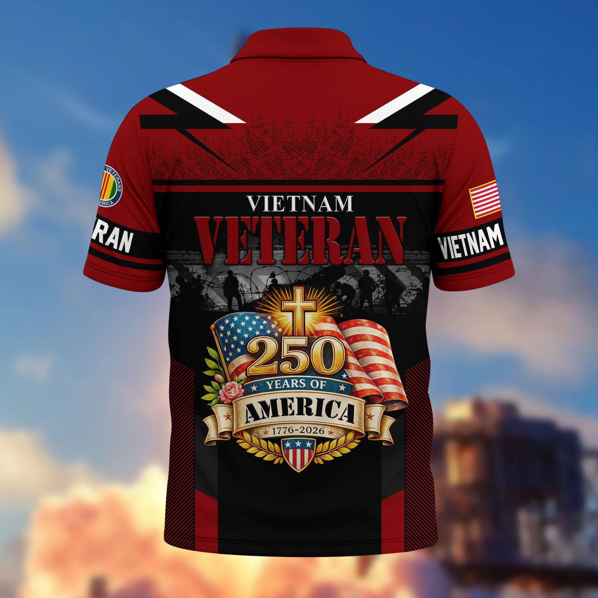 Premium America 250th Anniversary US Veteran Polo Shirt, Gifts for U.S. Veterans, Gifts for Independence Day, Veterans Day