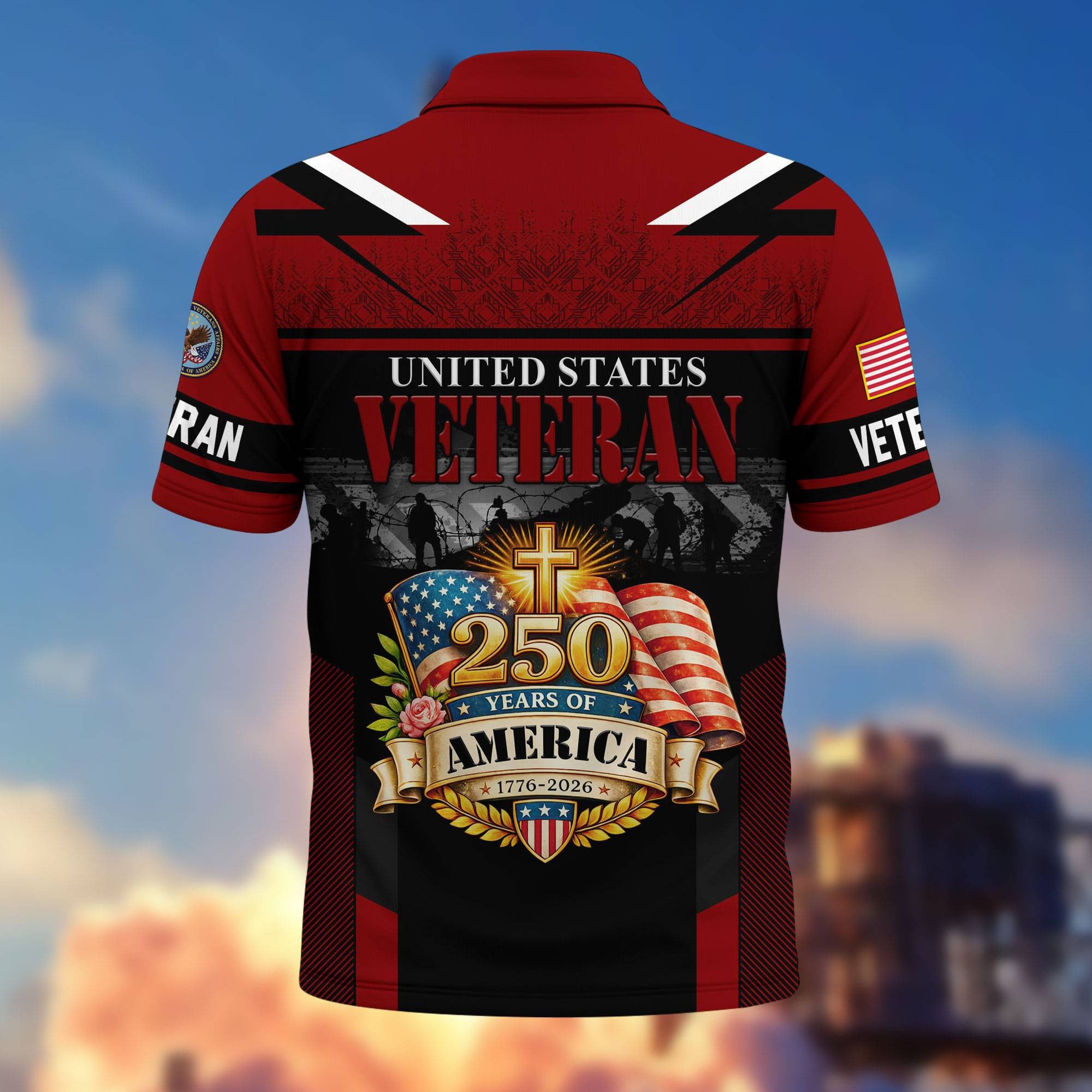 Premium America 250th Anniversary US Veteran Polo Shirt, Gifts for U.S. Veterans, Gifts for Independence Day, Veterans Day