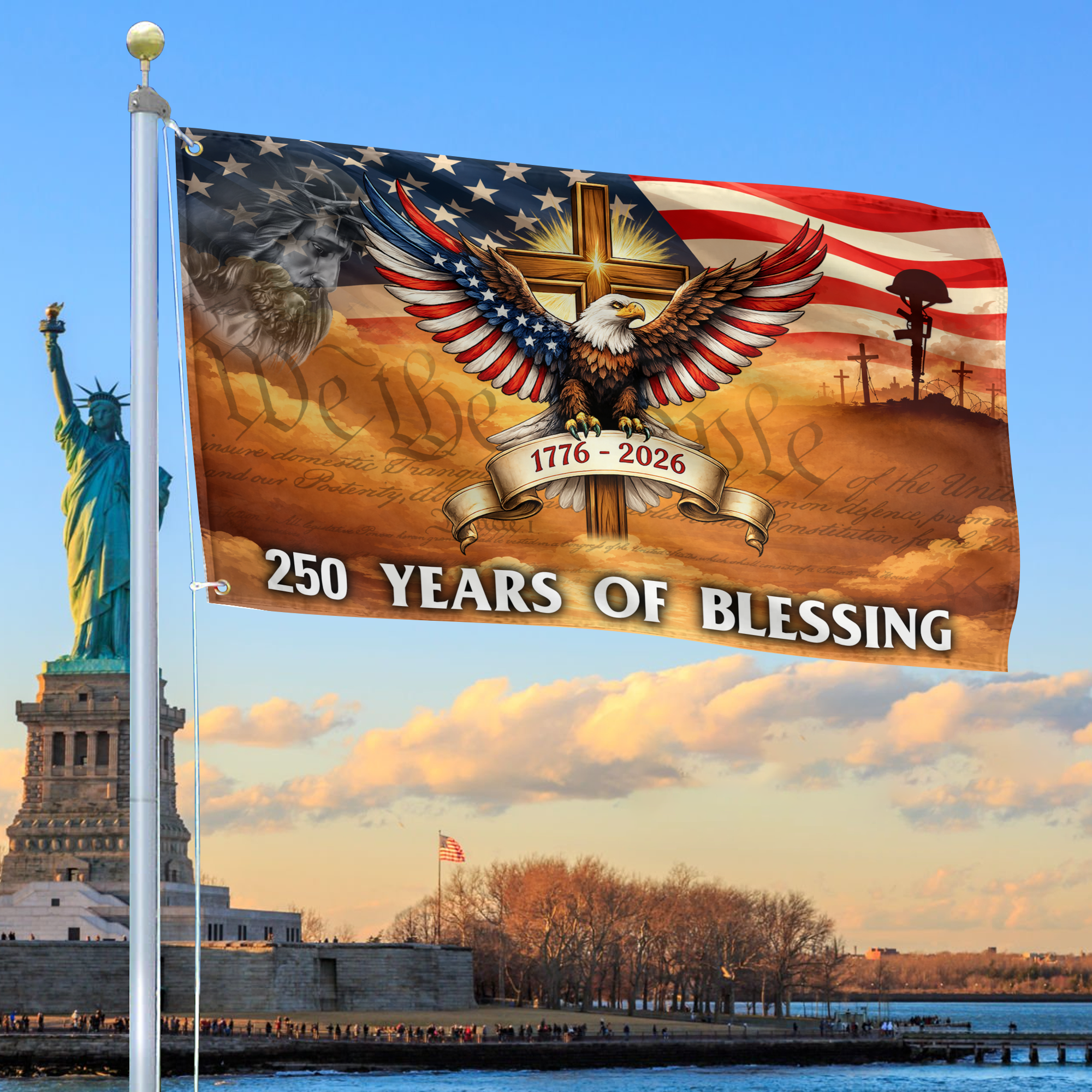 Premium America 250th Anniversary Grommet Flag, America 250th Flag, America 250th Birthday, Best Gifts On Independence Day, Veterans Day.
