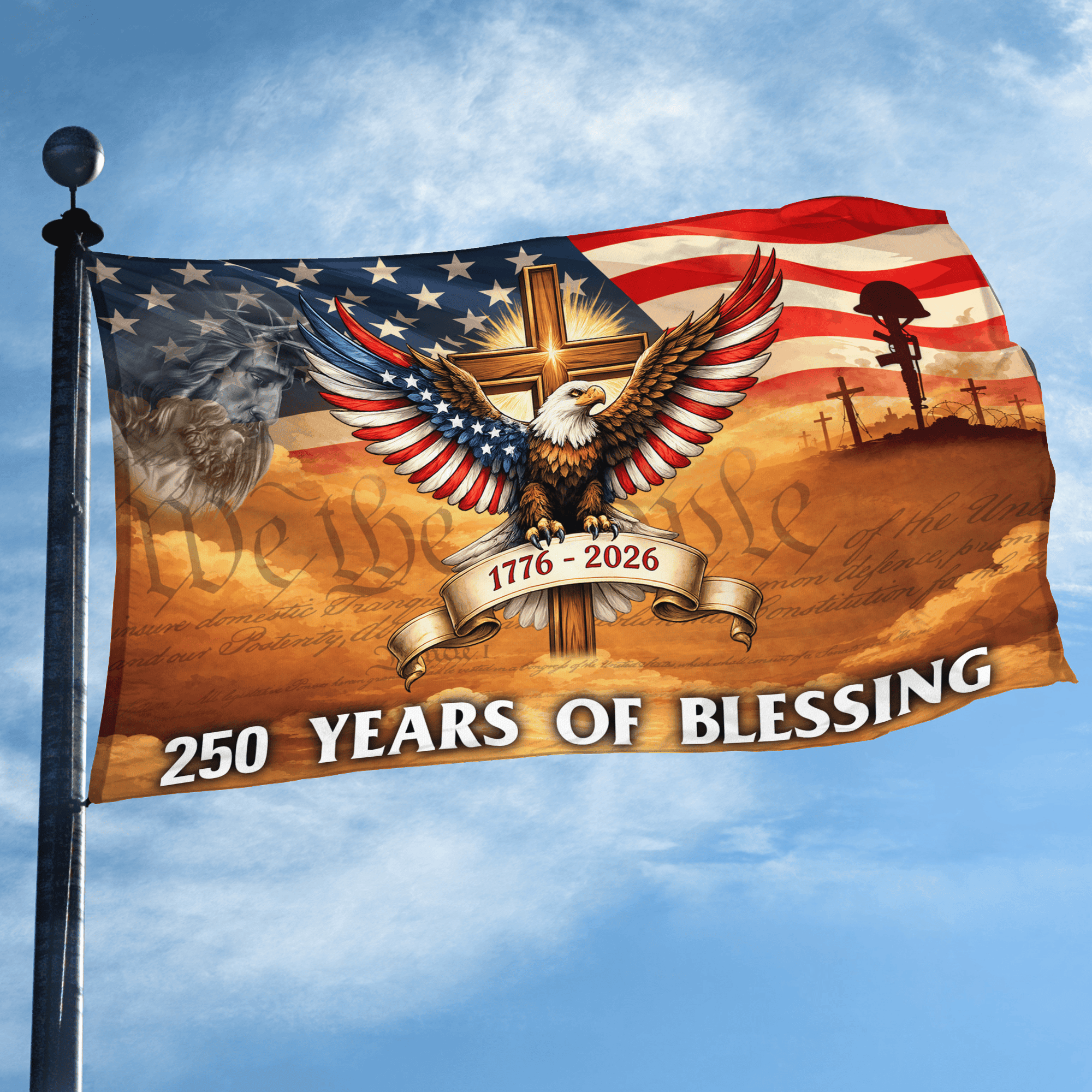Premium America 250th Anniversary Grommet Flag, America 250th Flag, America 250th Birthday, Best Gifts On Independence Day, Veterans Day.