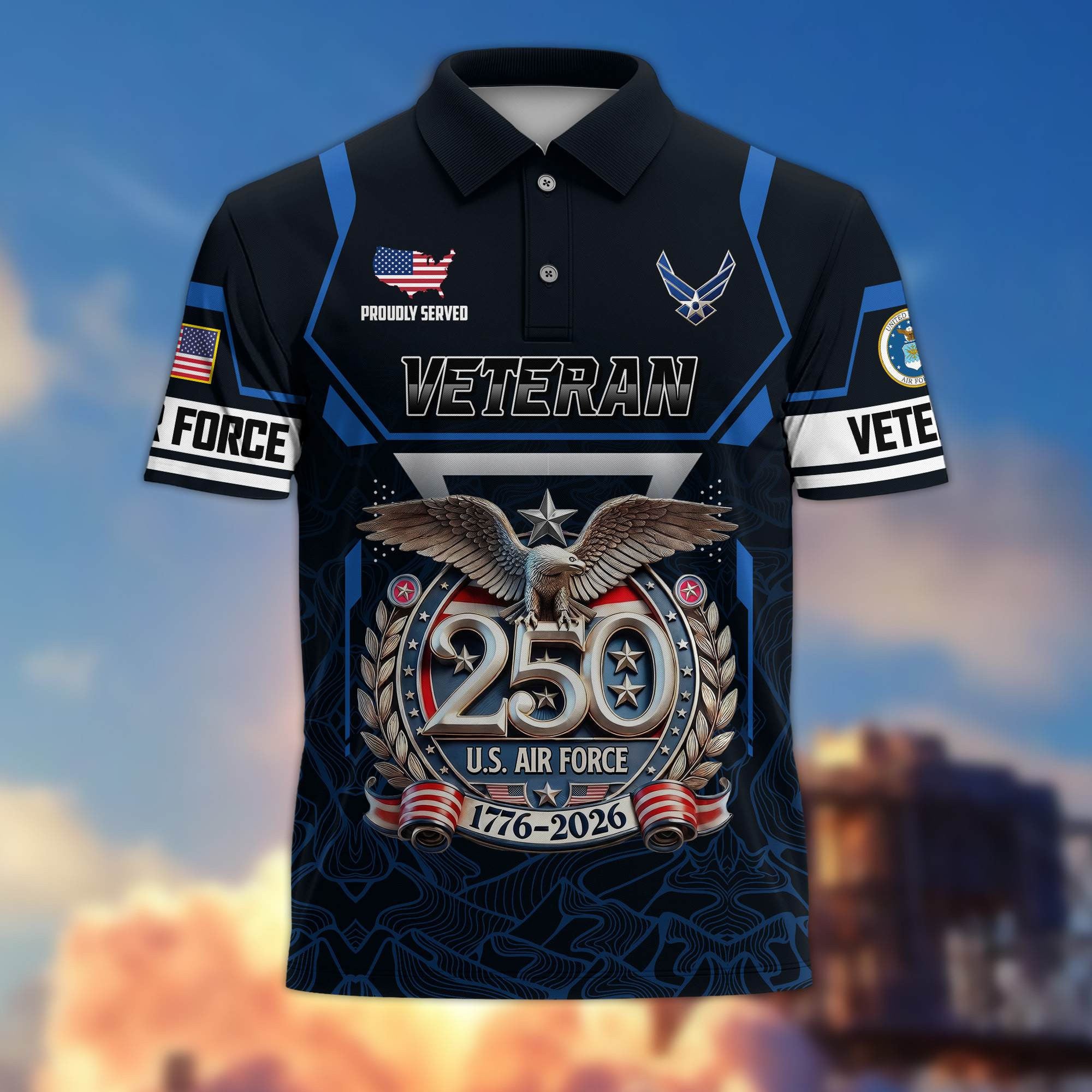 Premium America 250th Anniversary US Veteran Polo Shirt, Gifts for U.S. Veterans, Gifts for Independence Day, Veterans Day