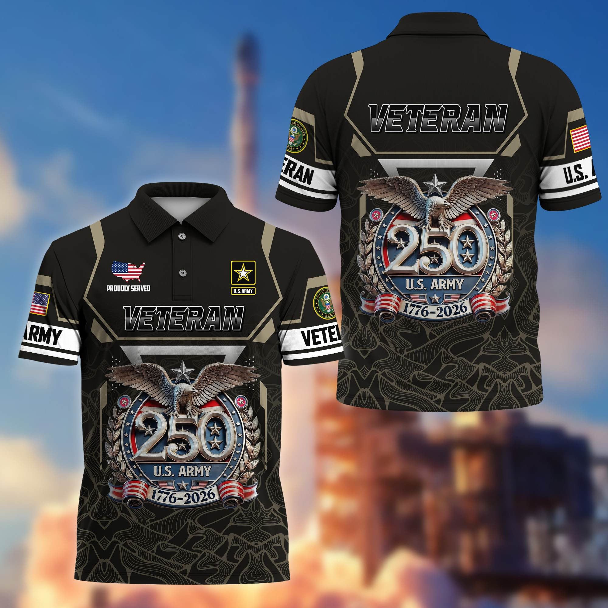 Premium America 250th Anniversary US Veteran Polo Shirt, Gifts for U.S. Veterans, Gifts for Independence Day, Veterans Day