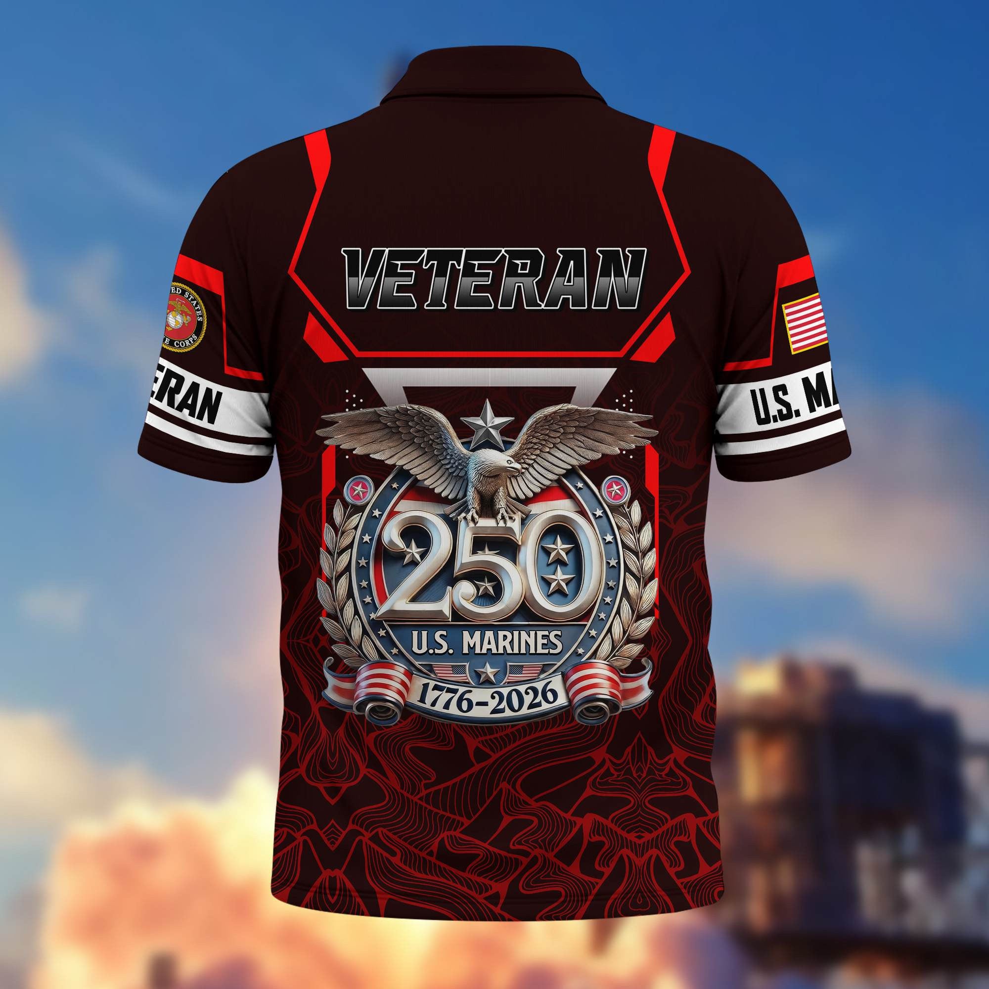 Premium America 250th Anniversary US Veteran Polo Shirt, Gifts for U.S. Veterans, Gifts for Independence Day, Veterans Day