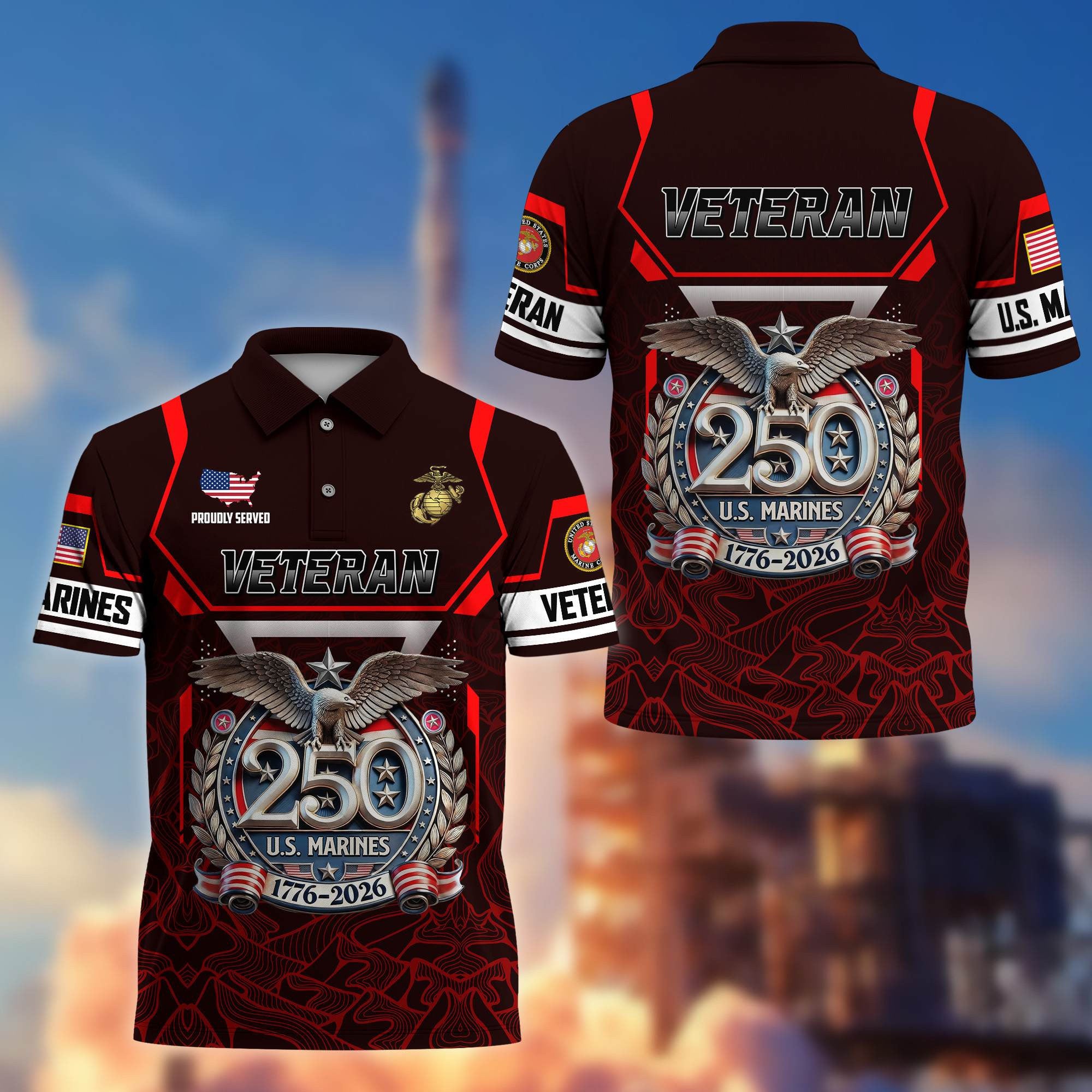 Premium America 250th Anniversary US Veteran Polo Shirt, Gifts for U.S. Veterans, Gifts for Independence Day, Veterans Day