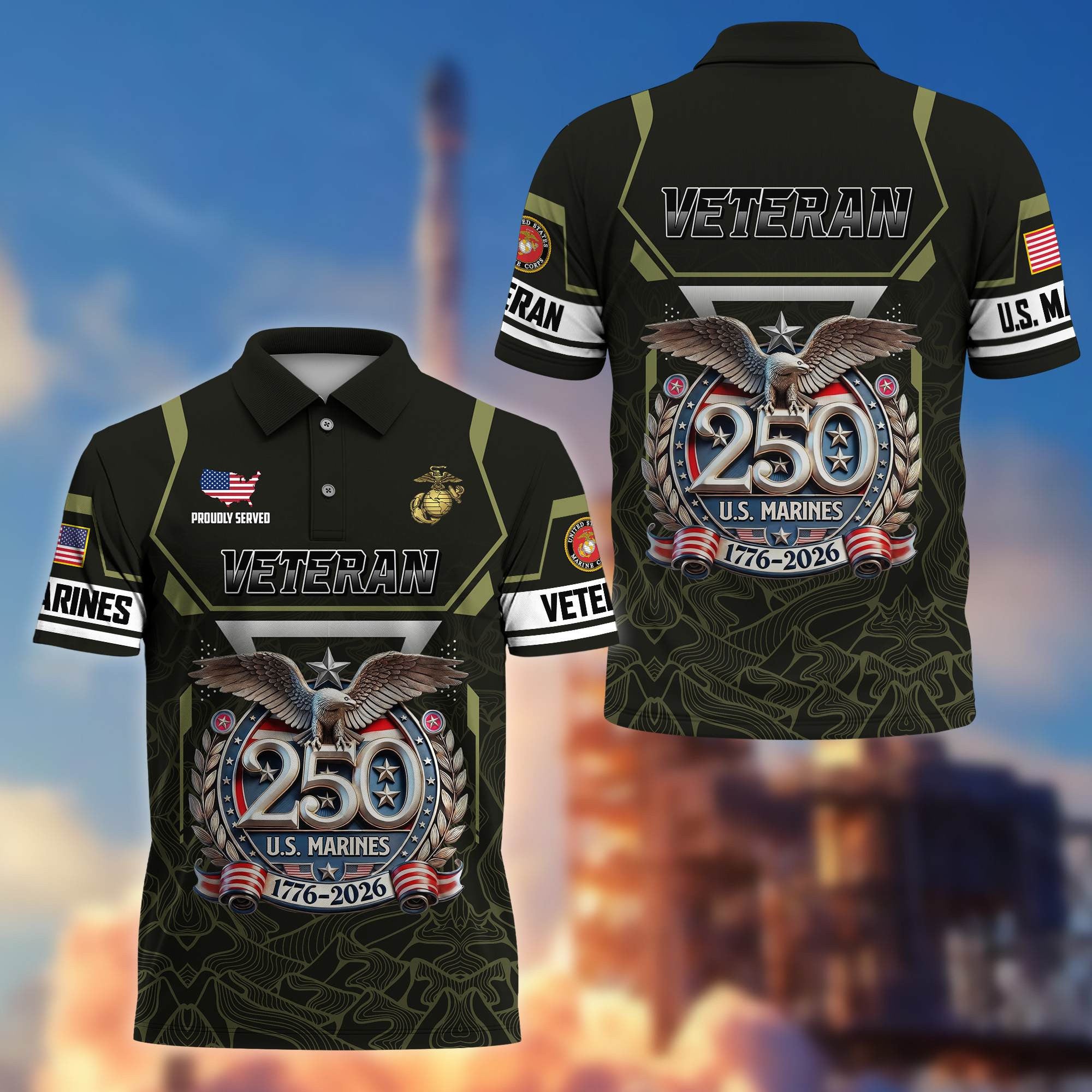 Premium America 250th Anniversary US Veteran Polo Shirt, Gifts for U.S. Veterans, Gifts for Independence Day, Veterans Day