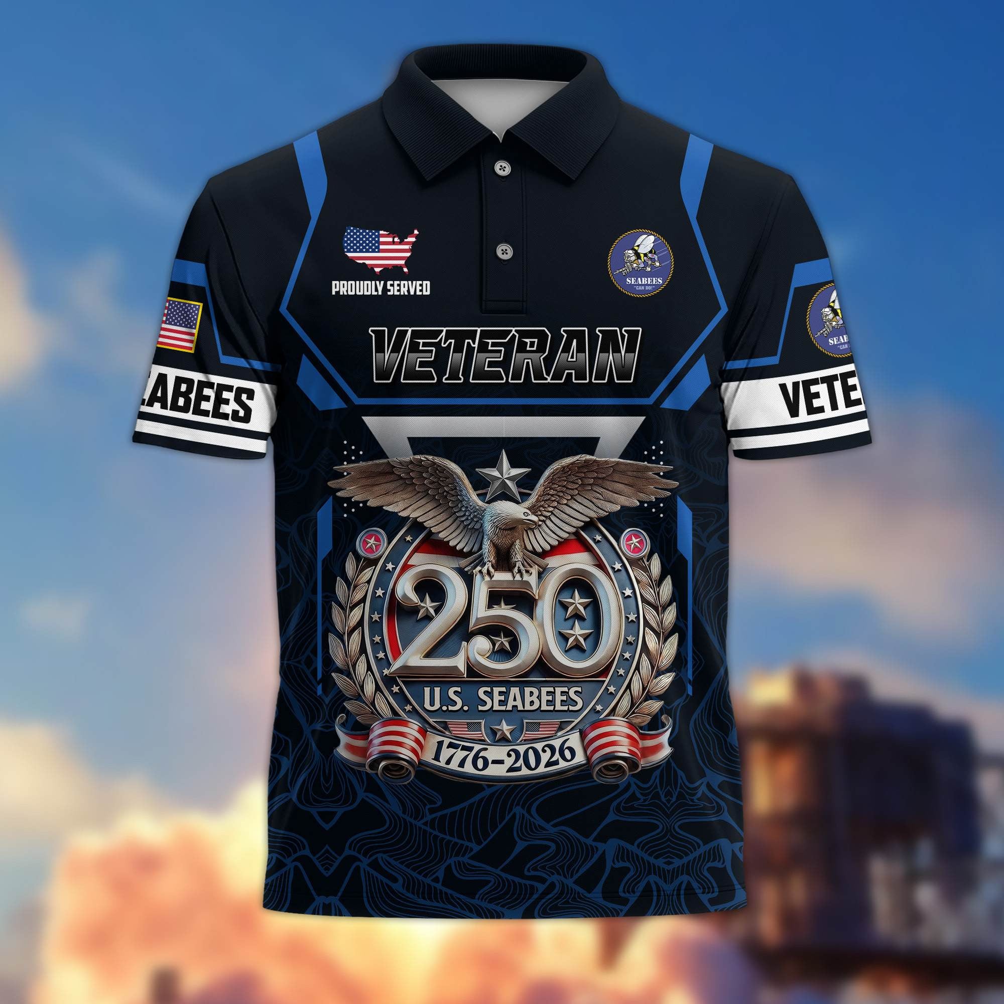 Premium America 250th Anniversary US Veteran Polo Shirt, Gifts for U.S. Veterans, Gifts for Independence Day, Veterans Day