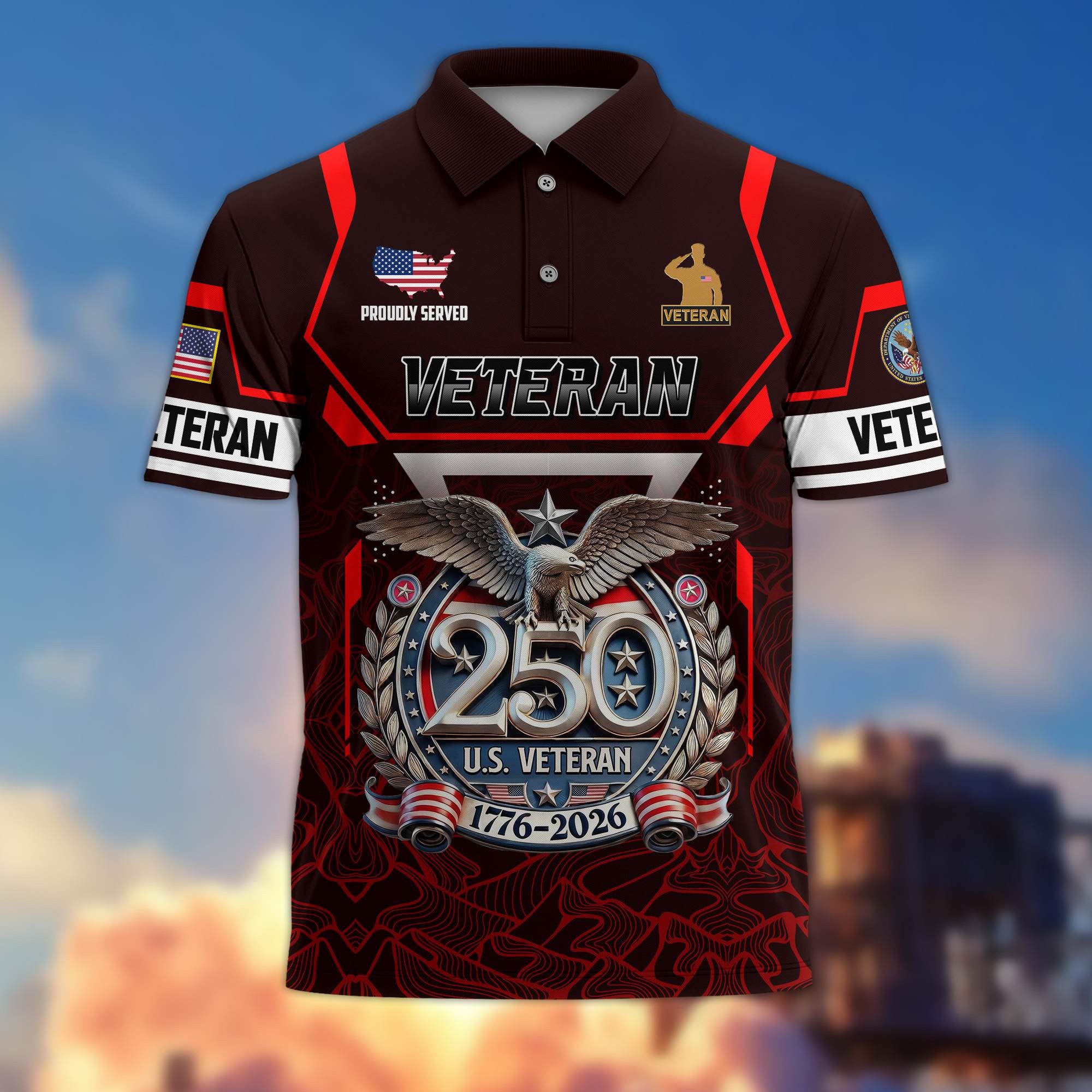 Premium America 250th Anniversary US Veteran Polo Shirt, Gifts for U.S. Veterans, Gifts for Independence Day, Veterans Day