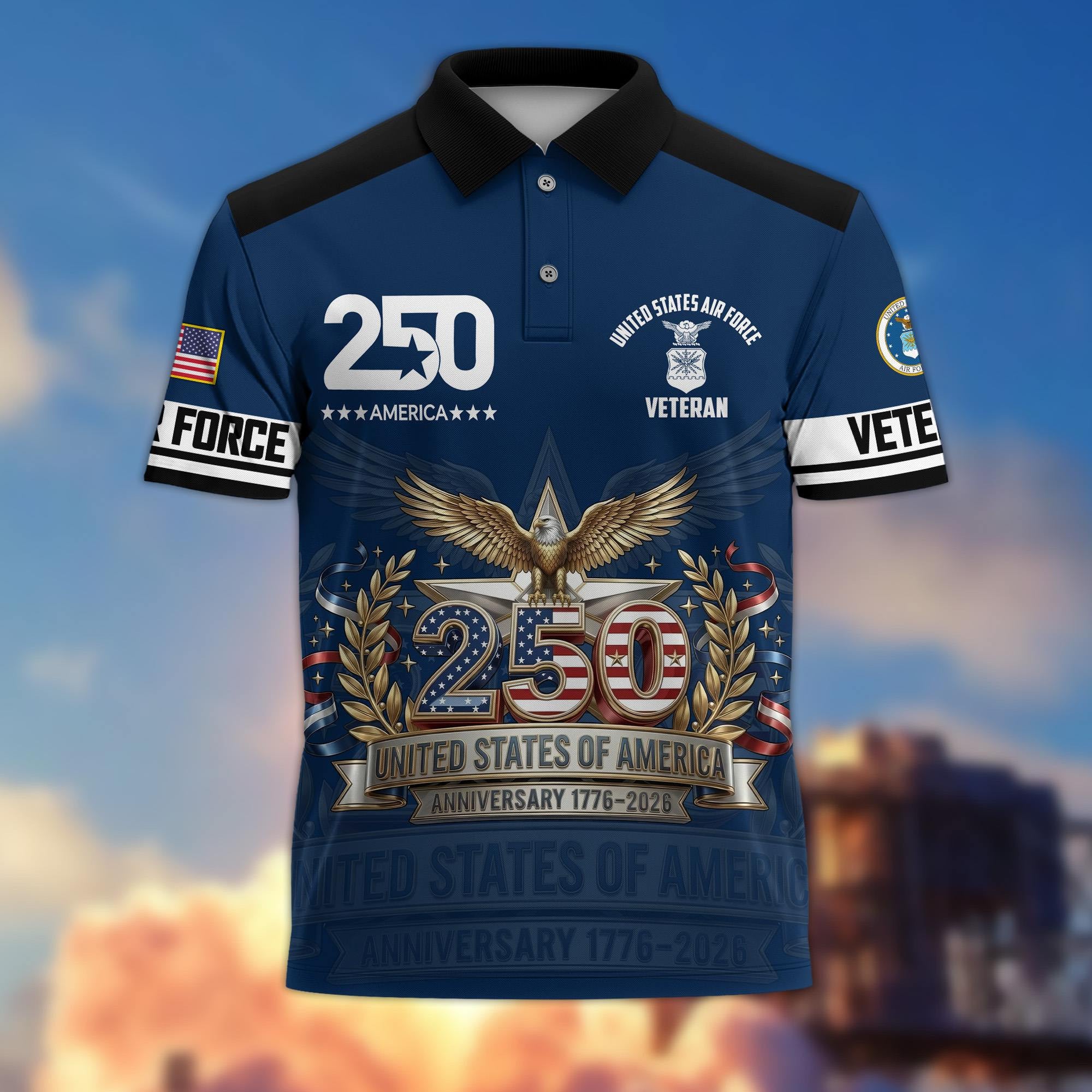 Premium America 250th Anniversary US Veteran Polo Shirt, Gifts for U.S. Veterans, Gifts for Independence Day, Veterans Day