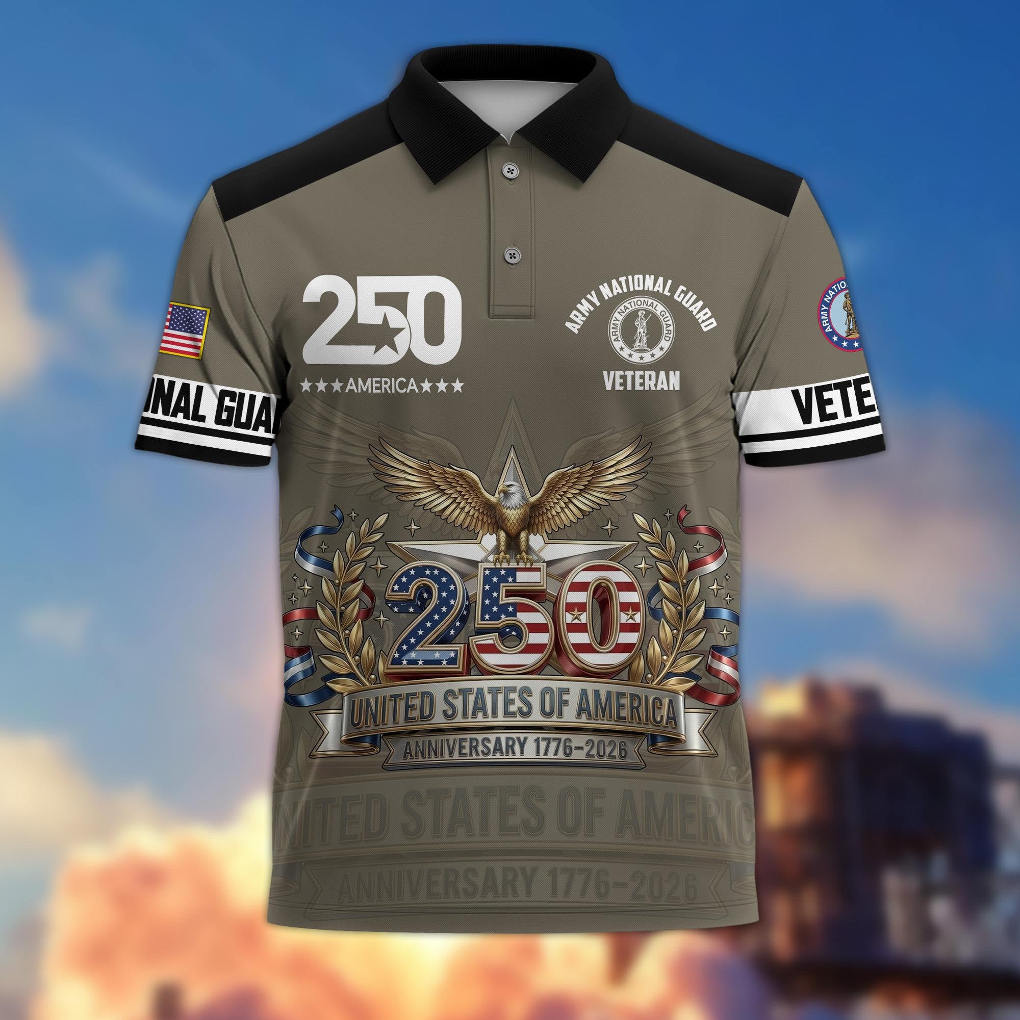 Premium America 250th Anniversary US Veteran Polo Shirt, Gifts for U.S. Veterans, Gifts for Independence Day, Veterans Day