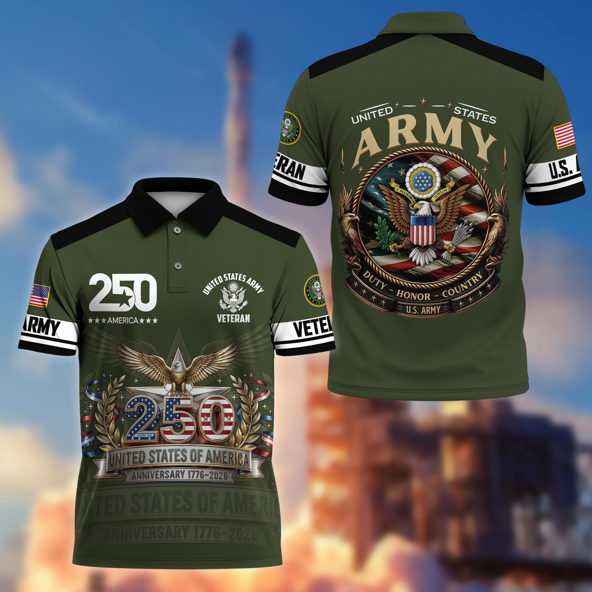 Premium America 250th Anniversary US Veteran Polo Shirt, Gifts for U.S. Veterans, Gifts for Independence Day, Veterans Day