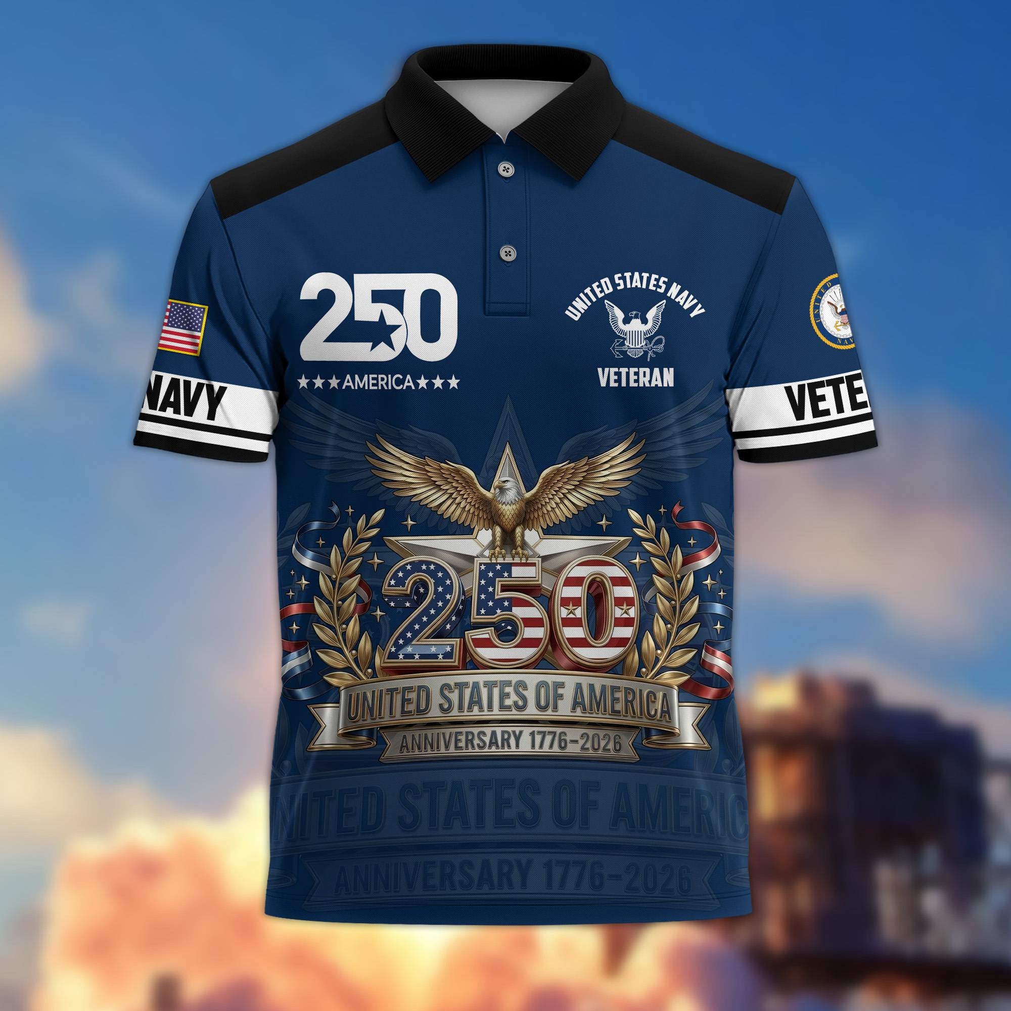 Premium America 250th Anniversary US Veteran Polo Shirt, Gifts for U.S. Veterans, Gifts for Independence Day, Veterans Day