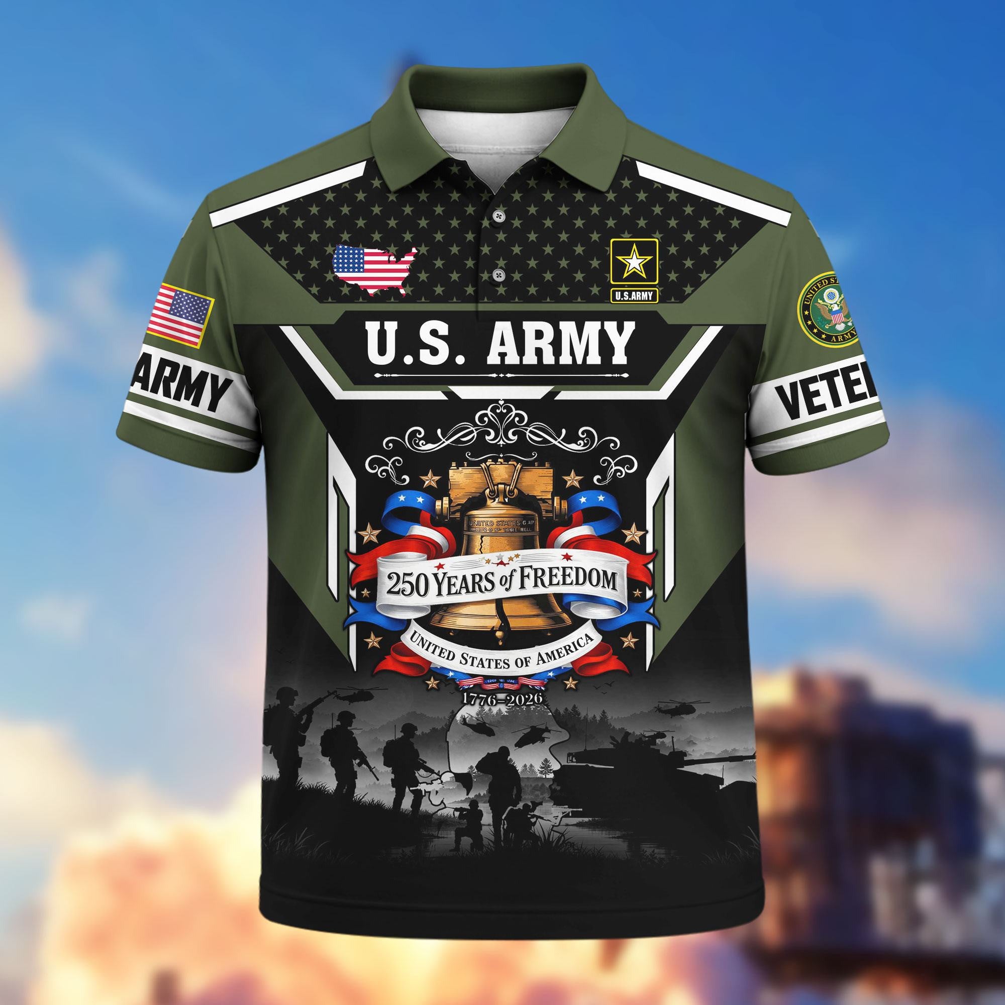 Premium America 250th Anniversary US Veteran Polo Shirt, Gifts for U.S. Veterans, Gifts for Independence Day, Veterans Day