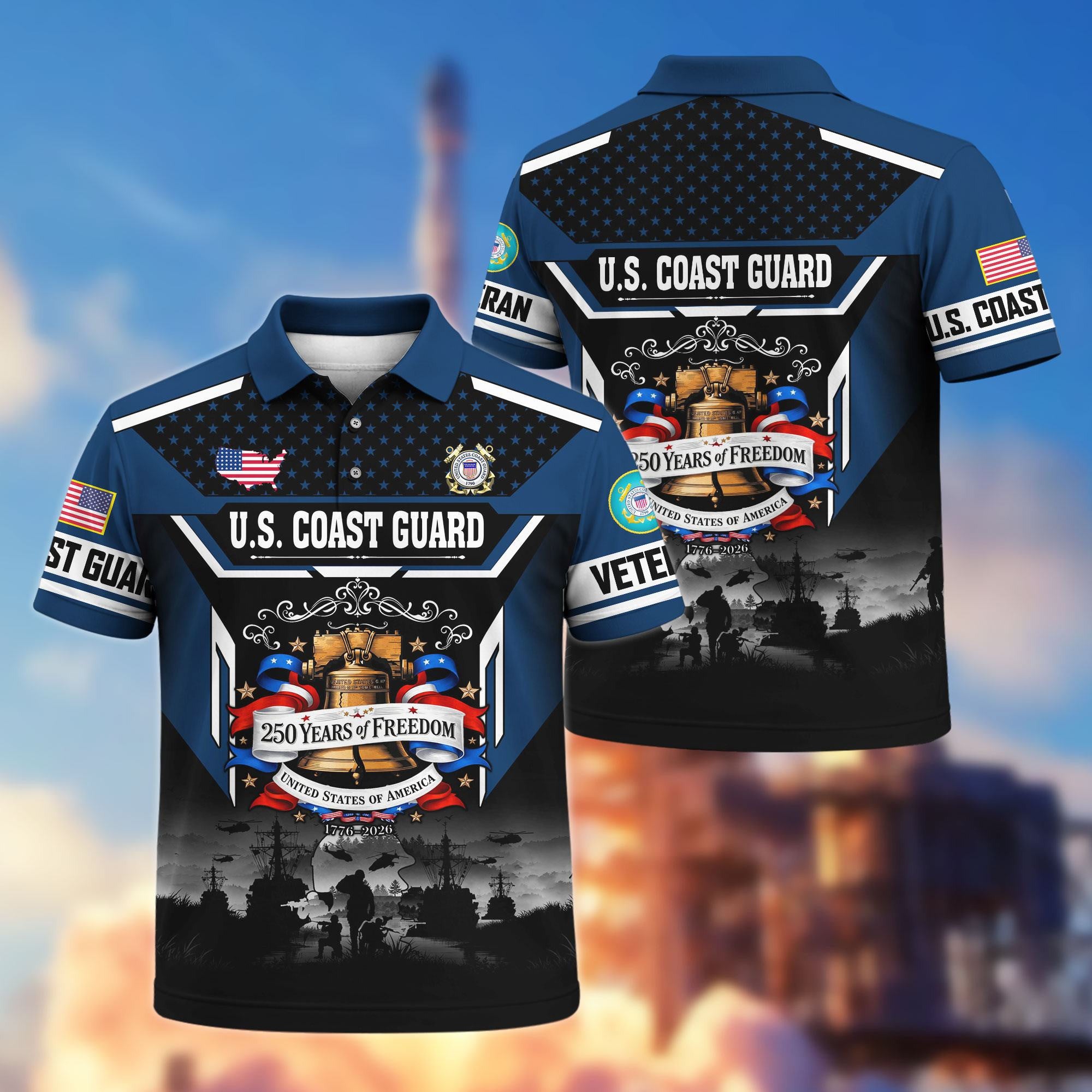 Premium America 250th Anniversary US Veteran Polo Shirt, Gifts for U.S. Veterans, Gifts for Independence Day, Veterans Day