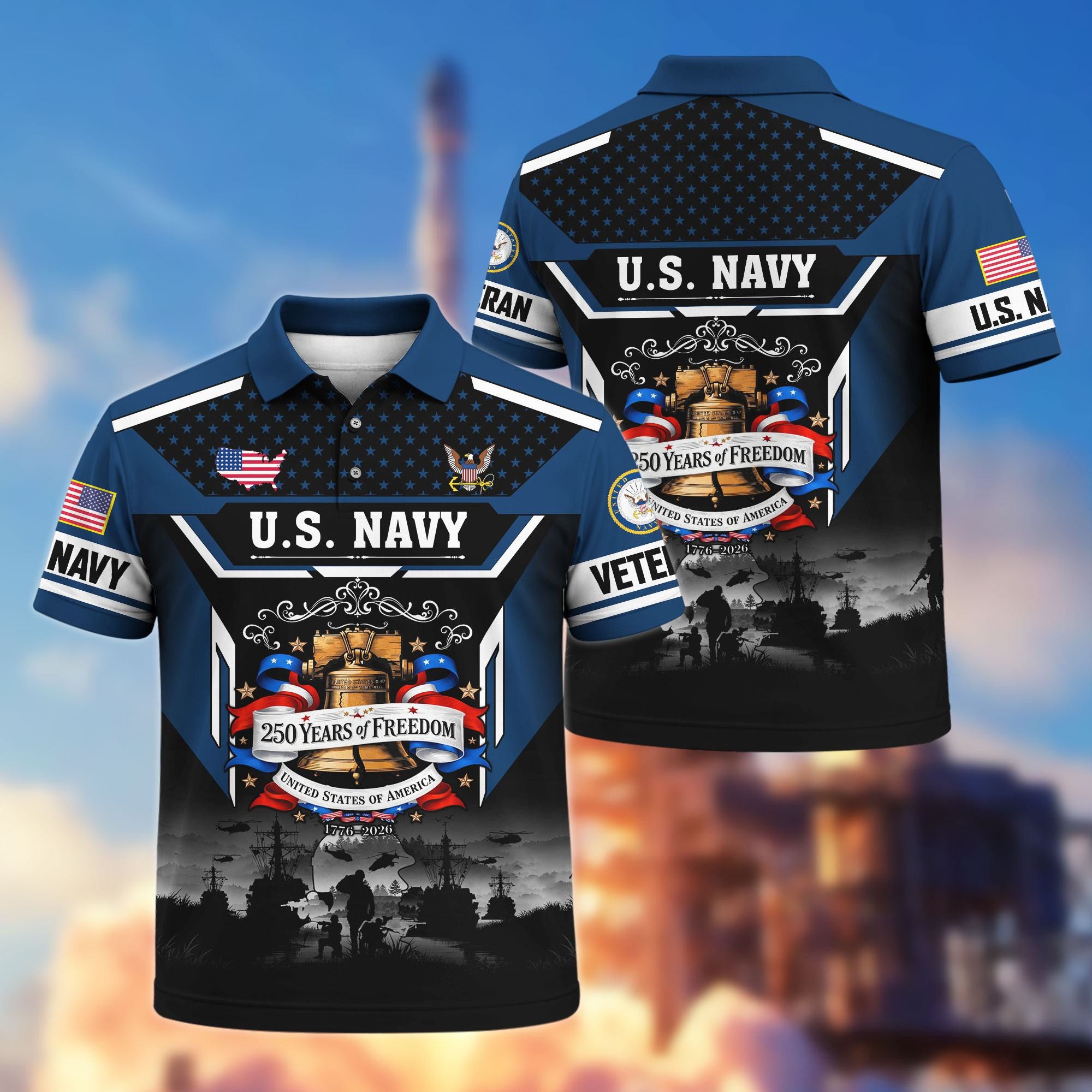 Premium America 250th Anniversary US Veteran Polo Shirt, Gifts for U.S. Veterans, Gifts for Independence Day, Veterans Day
