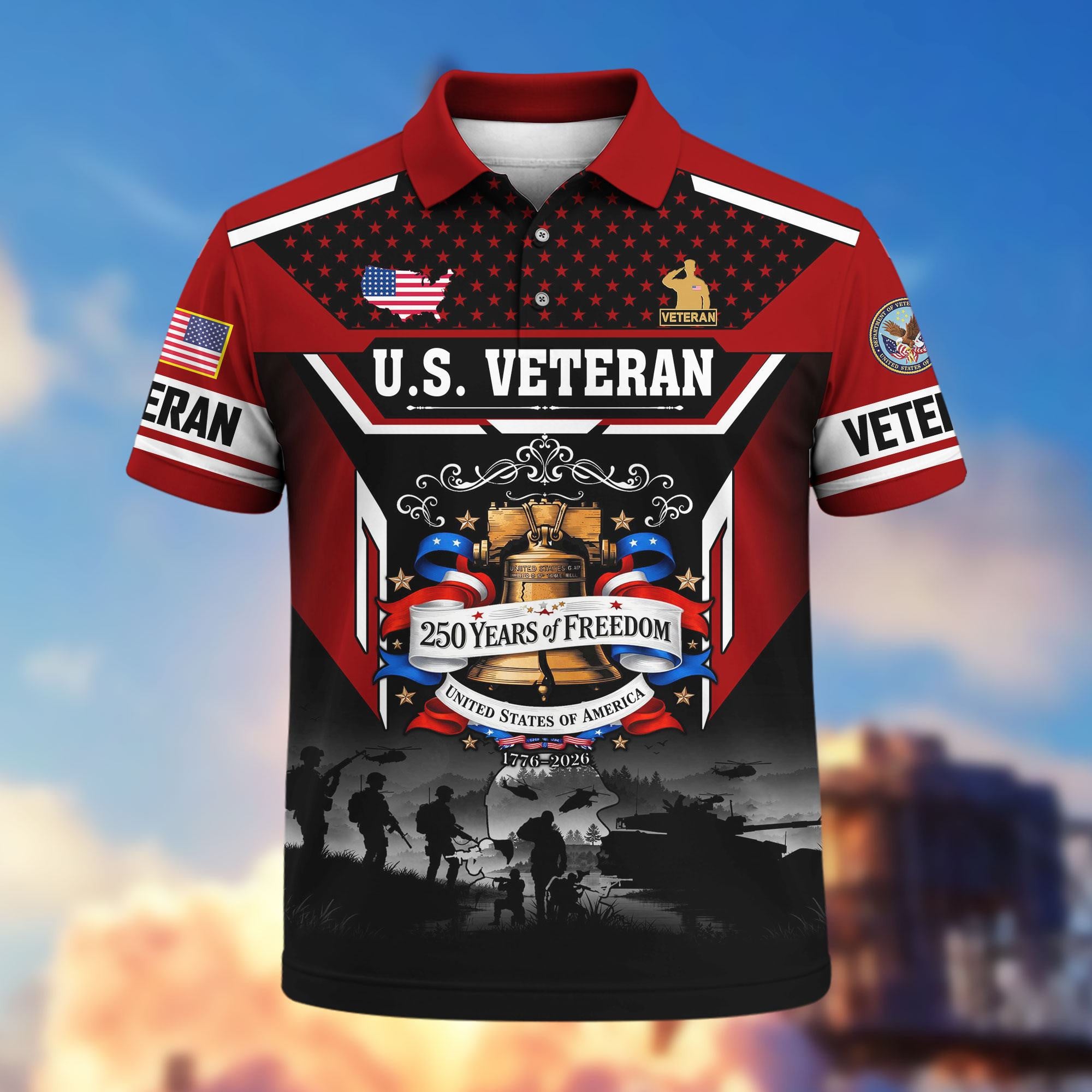 Premium America 250th Anniversary US Veteran Polo Shirt, Gifts for U.S. Veterans, Gifts for Independence Day, Veterans Day