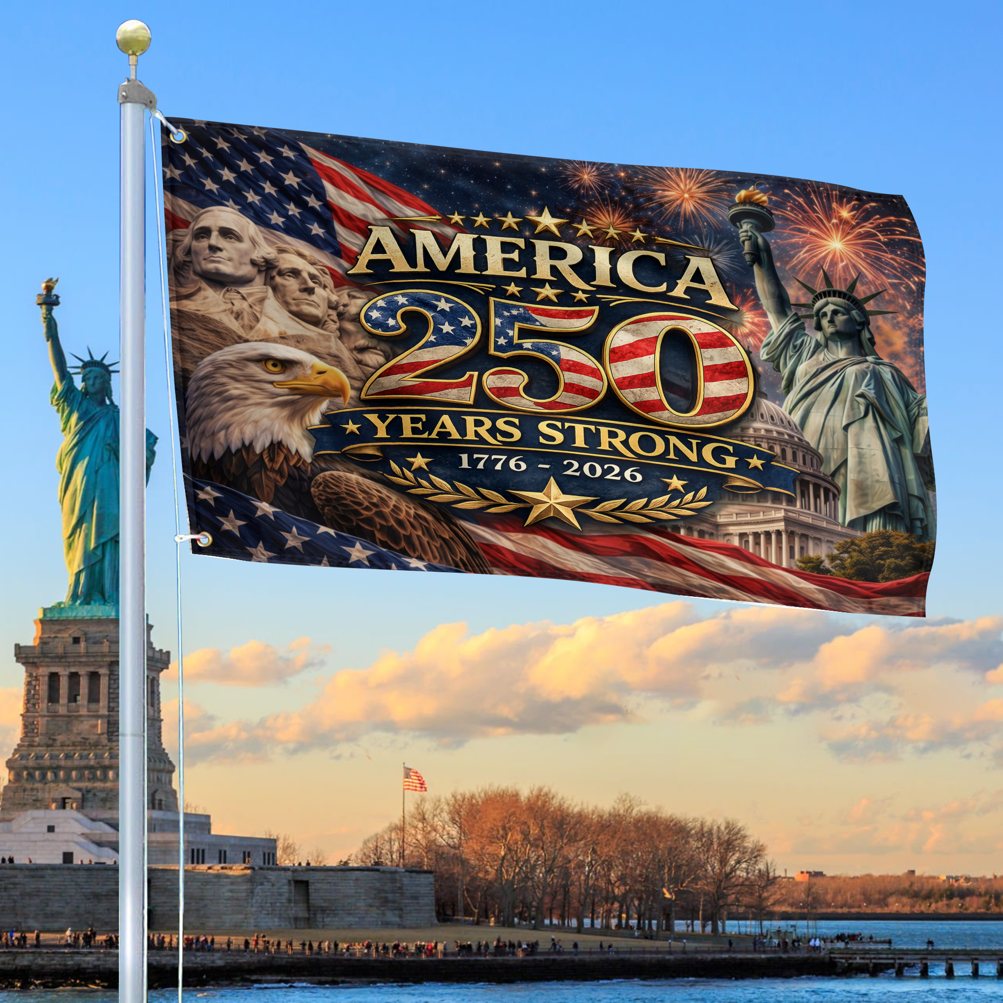 Premium America 250th Anniversary Grommet Flag, America 250th Flag, America 250th Birthday, Best Gifts On Independence Day, Veterans Day.