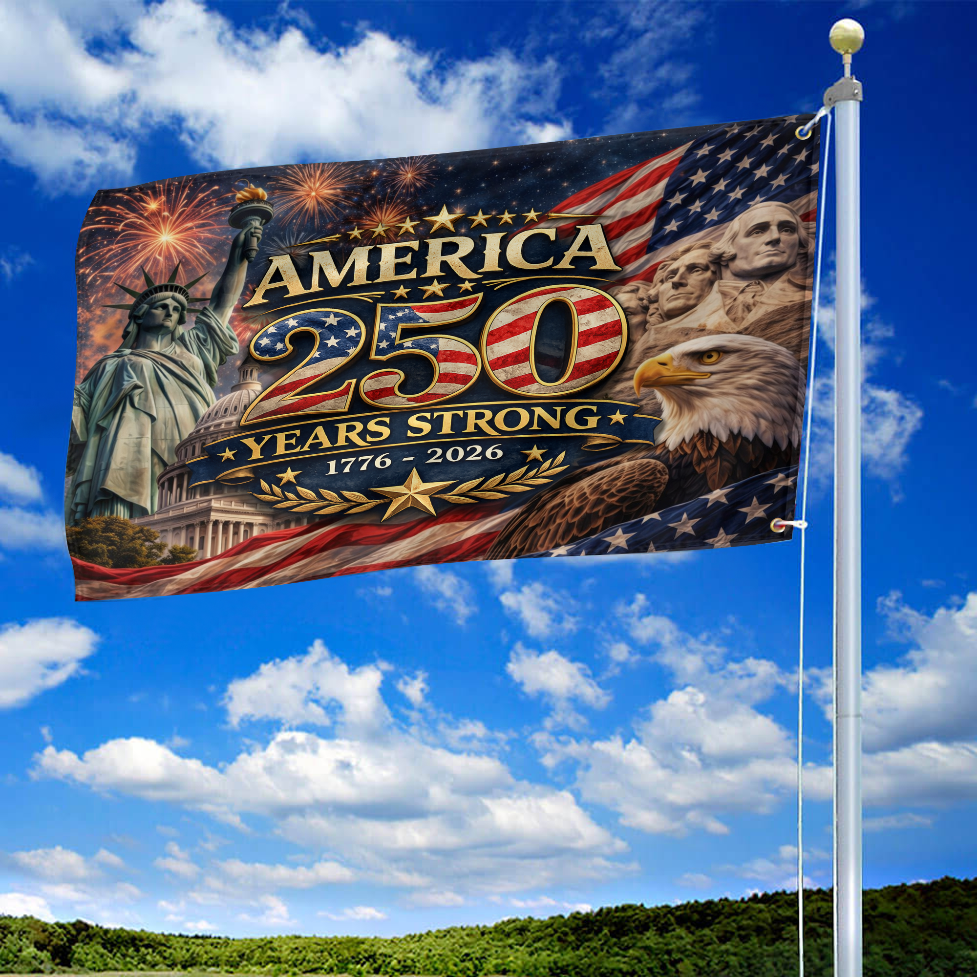 Premium America 250th Anniversary Grommet Flag, America 250th Flag, America 250th Birthday, Best Gifts On Independence Day, Veterans Day.