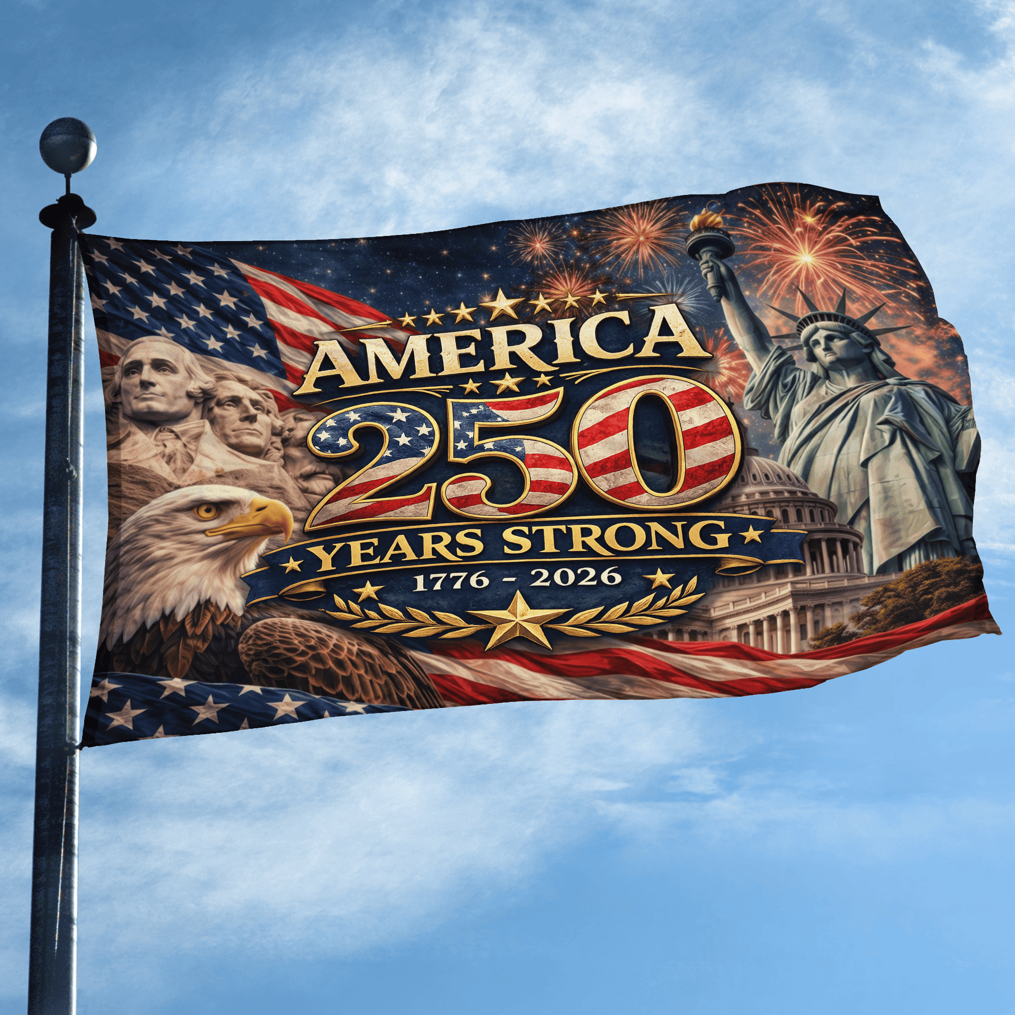 Premium America 250th Anniversary Grommet Flag, America 250th Flag, America 250th Birthday, Best Gifts On Independence Day, Veterans Day.