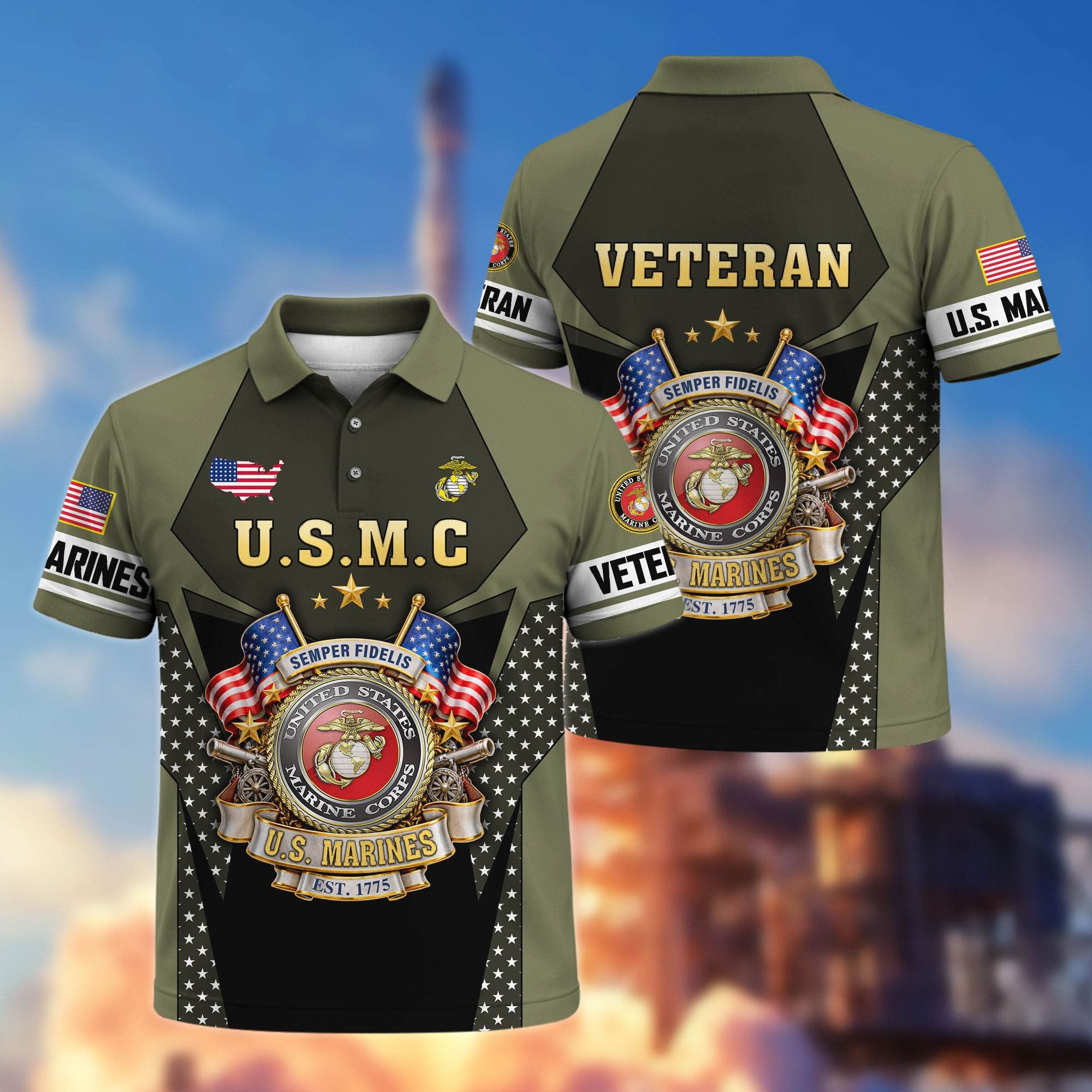 Premium US Veterans Polo Shirt, Gifts For US Veterans, Gifts On Father's Day, Veterans Day.