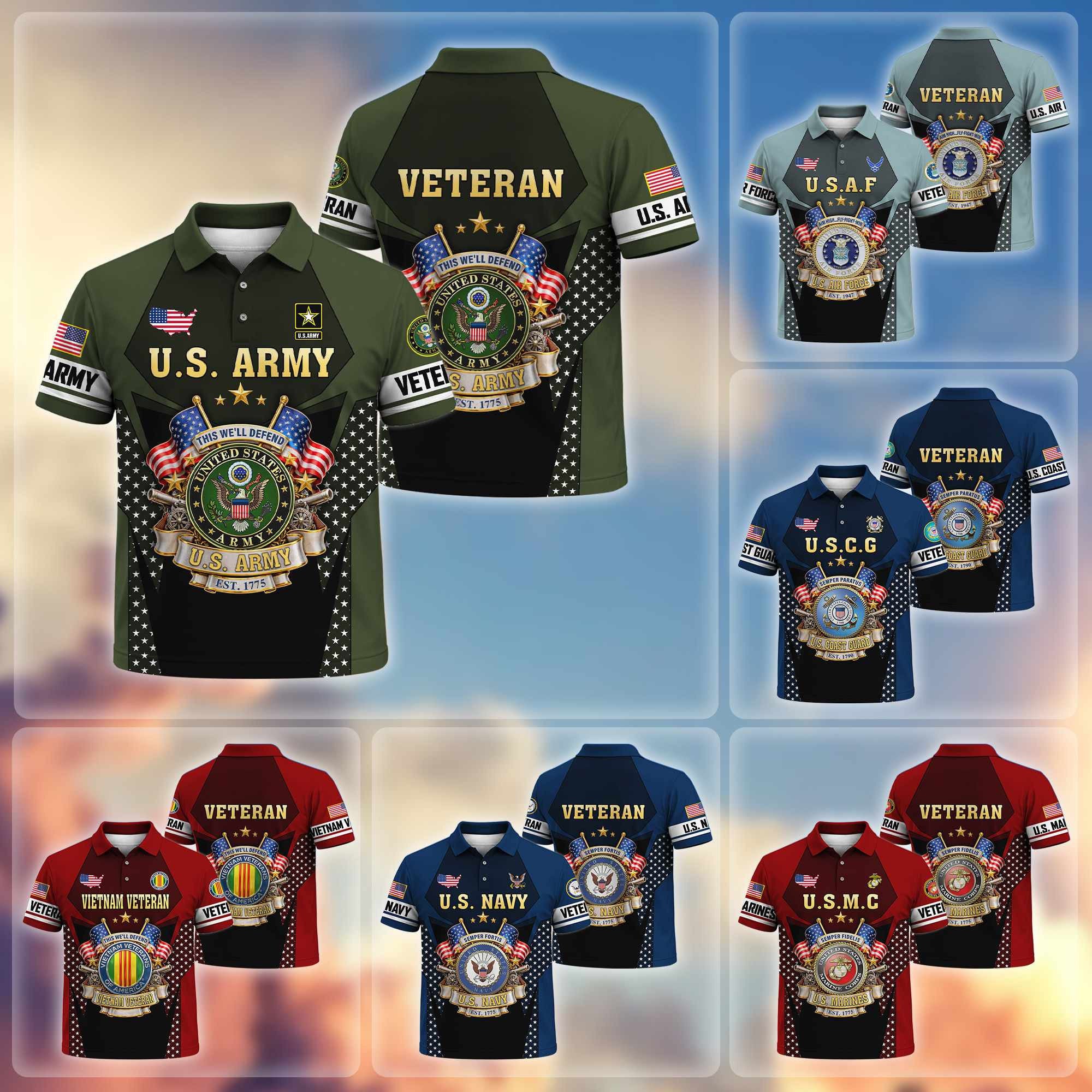 Premium US Veterans Polo Shirt, Gifts For US Veterans, Gifts On Father's Day, Veterans Day.