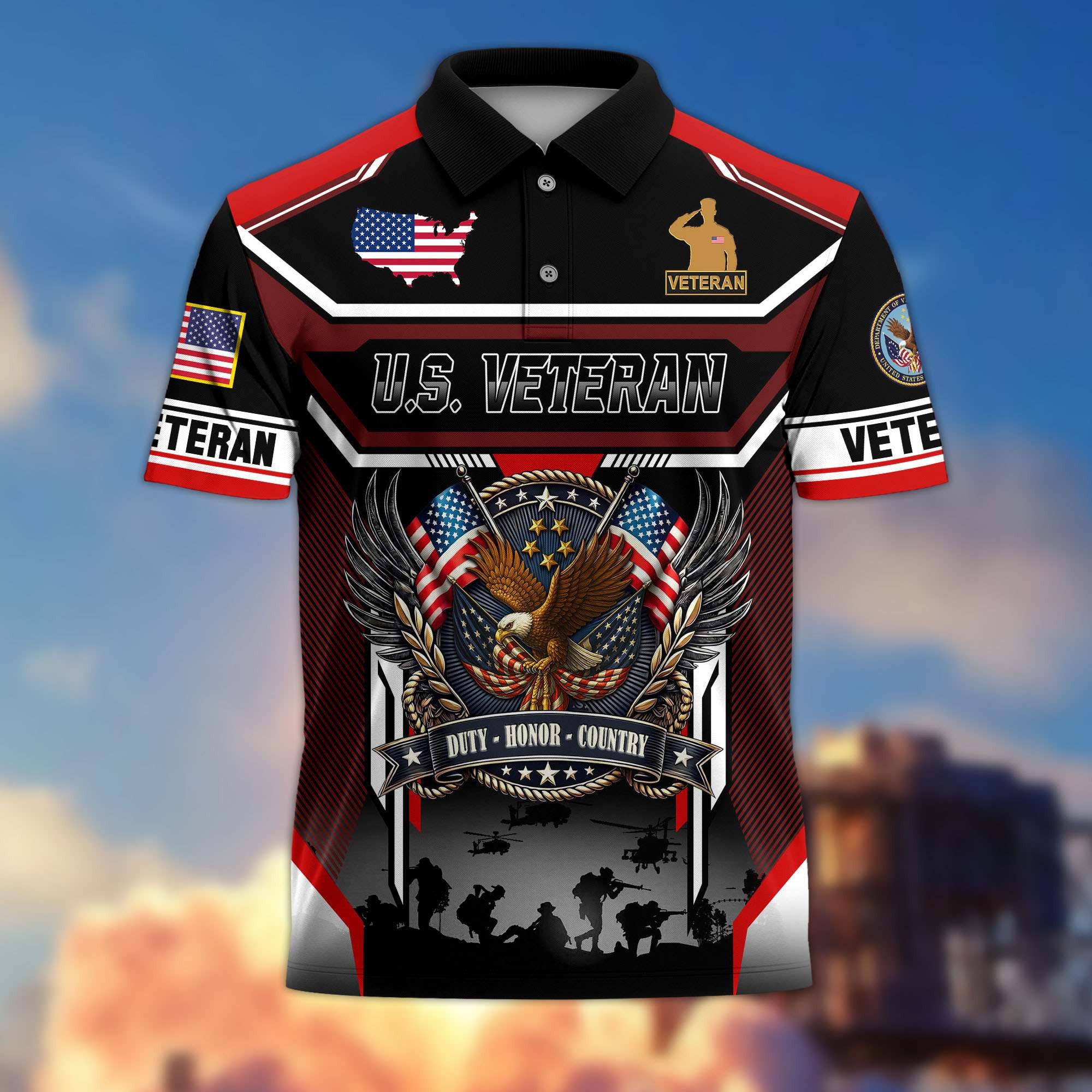 Premium US Veterans Polo Shirt, Gifts For US Veterans, Gifts On Father's Day, Veterans Day.