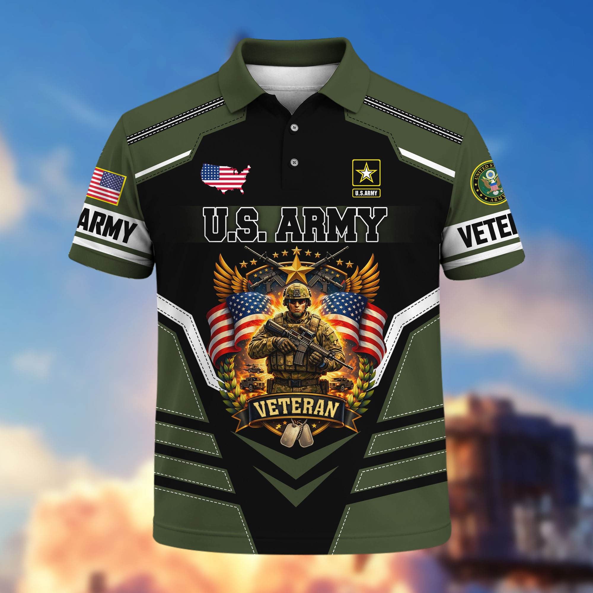 Premium US Veterans Polo Shirt, Gifts For US Veterans, Gifts On Father's Day, Veterans Day.